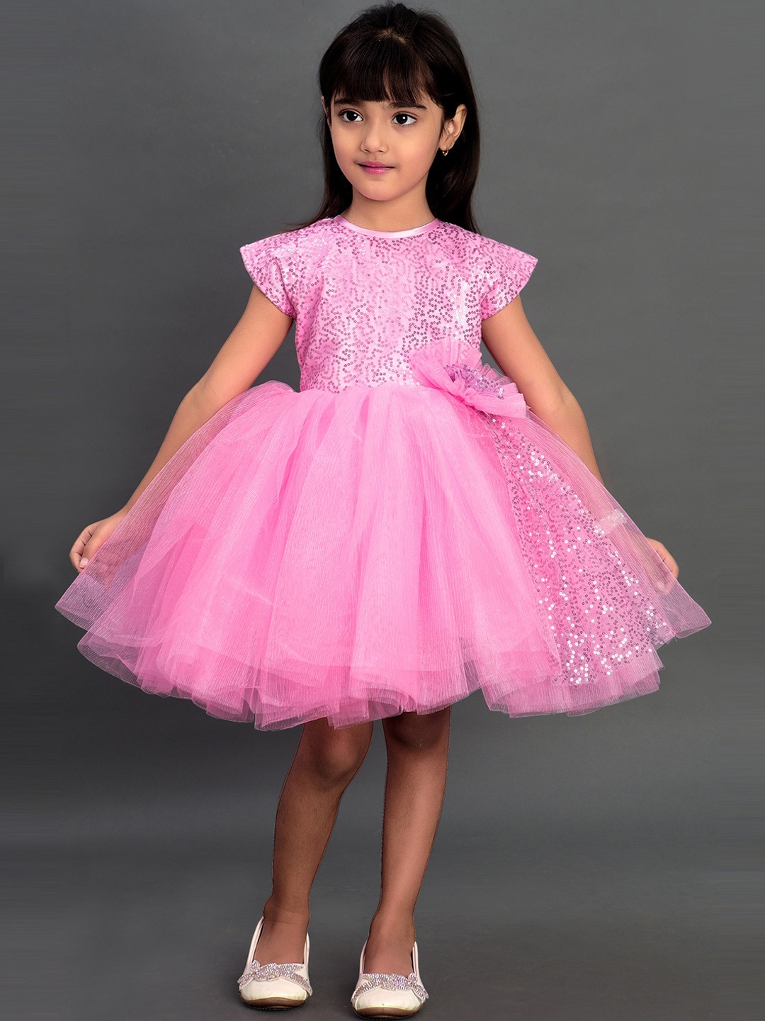 

Pink Chick Girls Pink Embellished Sequinned Net Party Dress