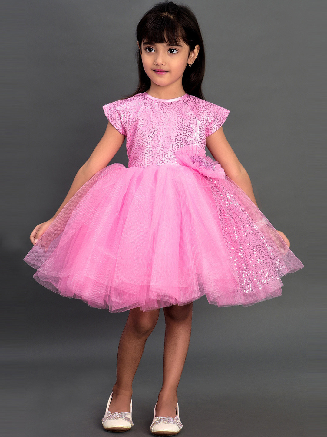 

Pink Chick Girls Pink Embellished Sequinned Net Party Dress