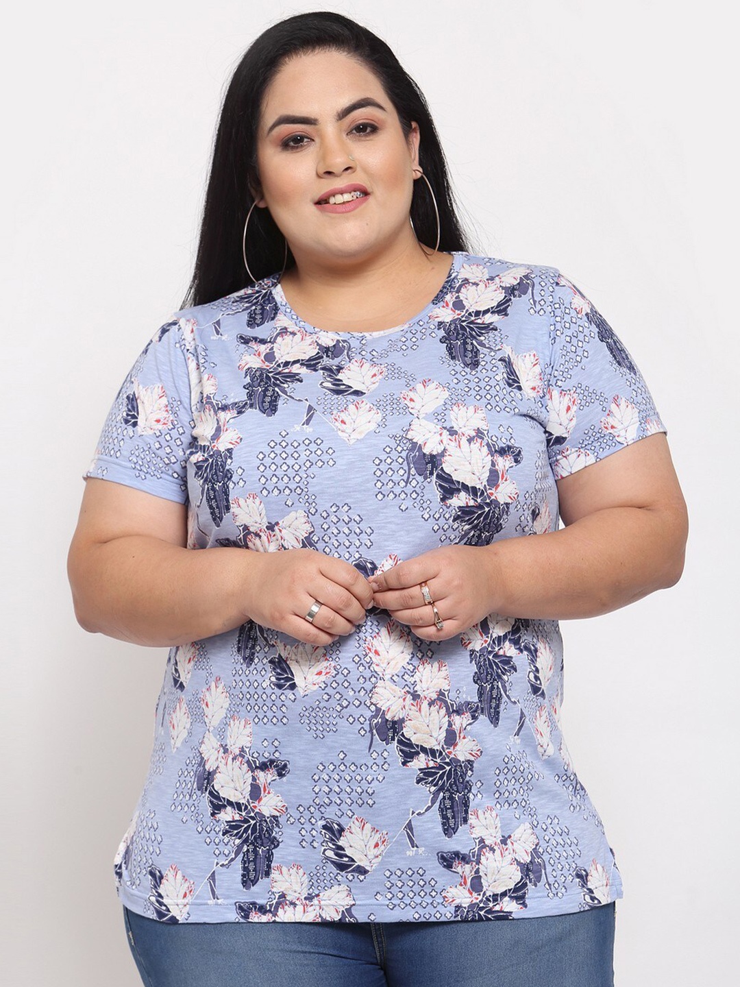 

plusS Women Lavender Floral Printed T-shirt