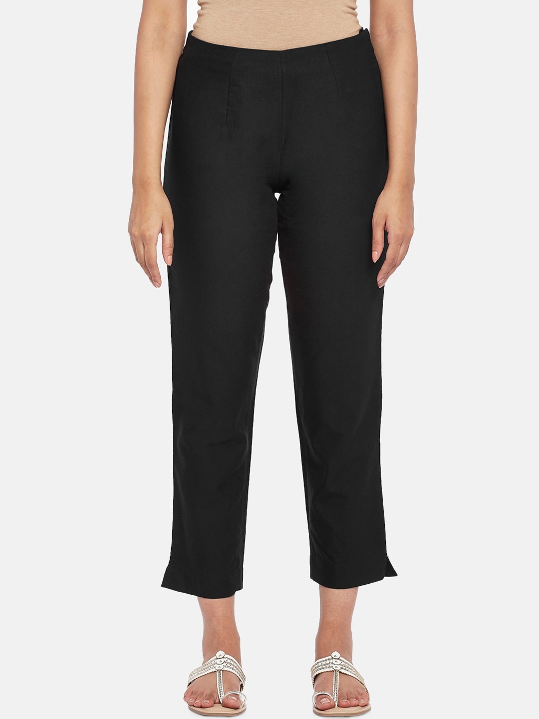 

RANGMANCH BY PANTALOONS Women Solid Black Trousers