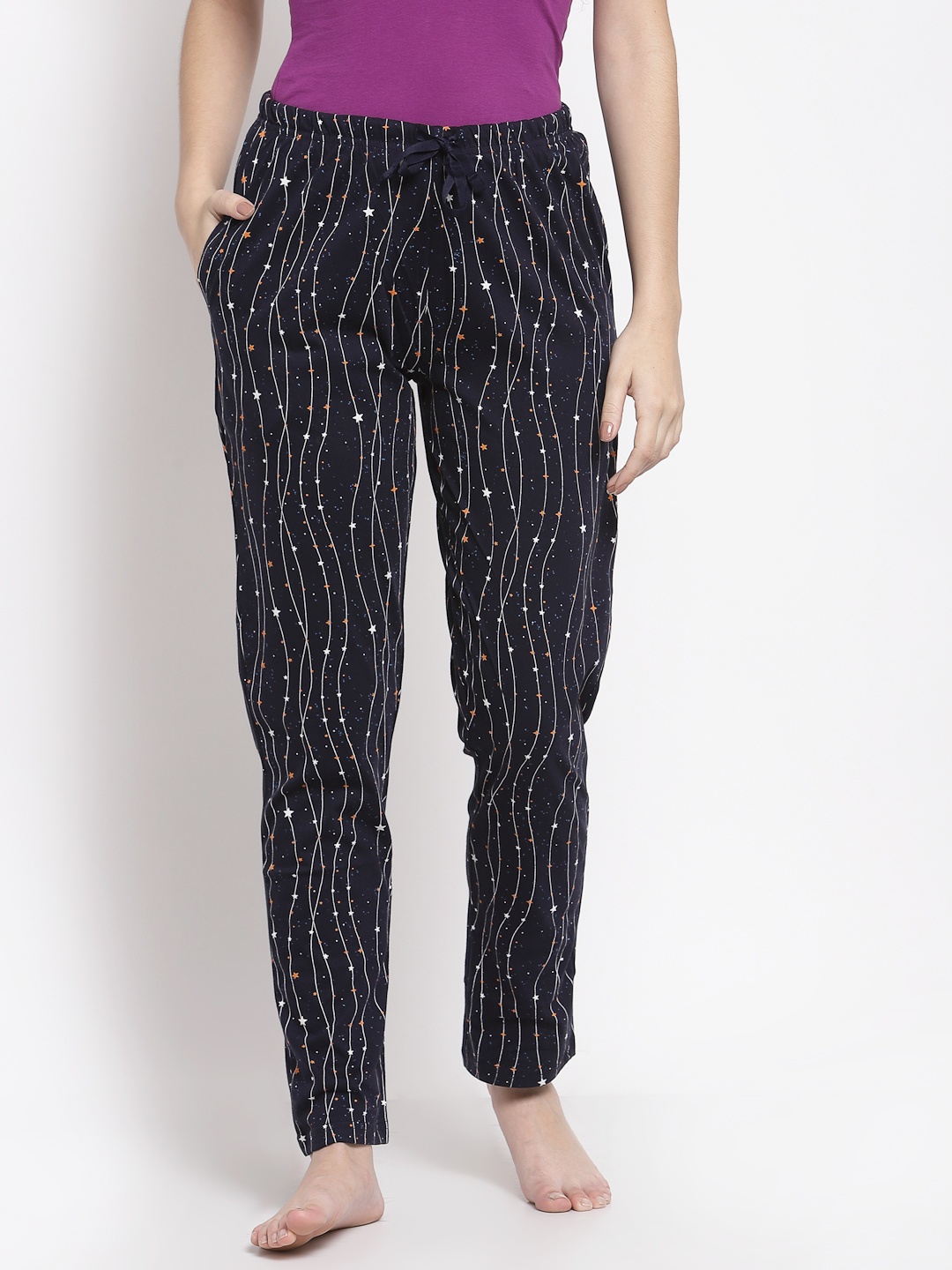 

Sweet Dreams Women Navy Blue & White Cotton Printed Lounge Pants