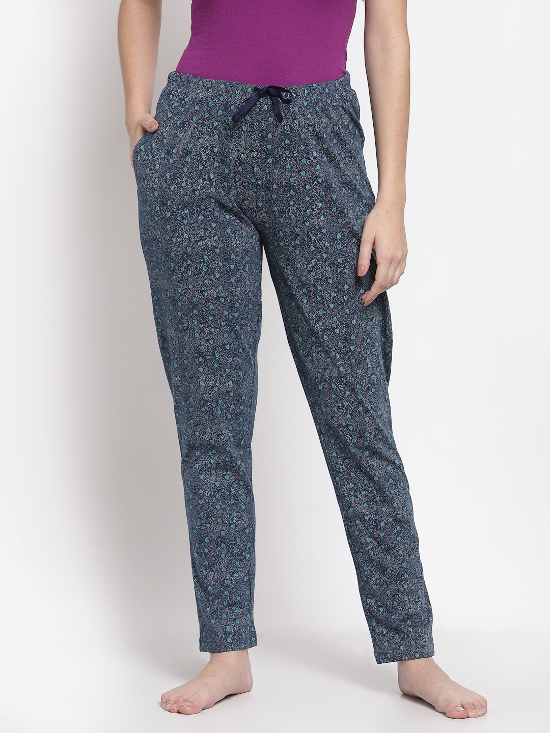 

Sweet Dreams Women Blue & Green Printed Cotton Lounge Pants