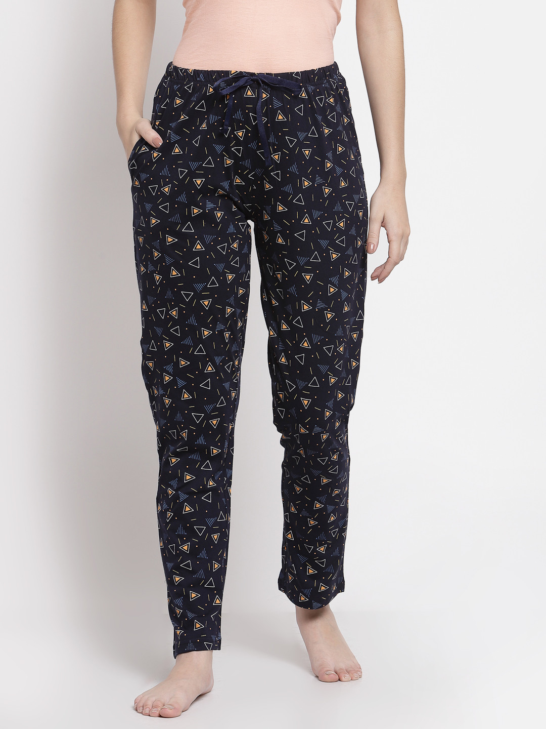 

Sweet Dreams Women Navy Blue & White Cotton Printed Lounge Pants
