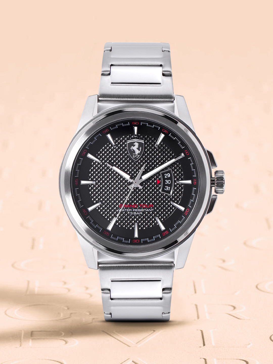 

SCUDERIA FERRARI Men Black Dial & Silver-Toned Straps Grand Tour Analogue Watch 830834