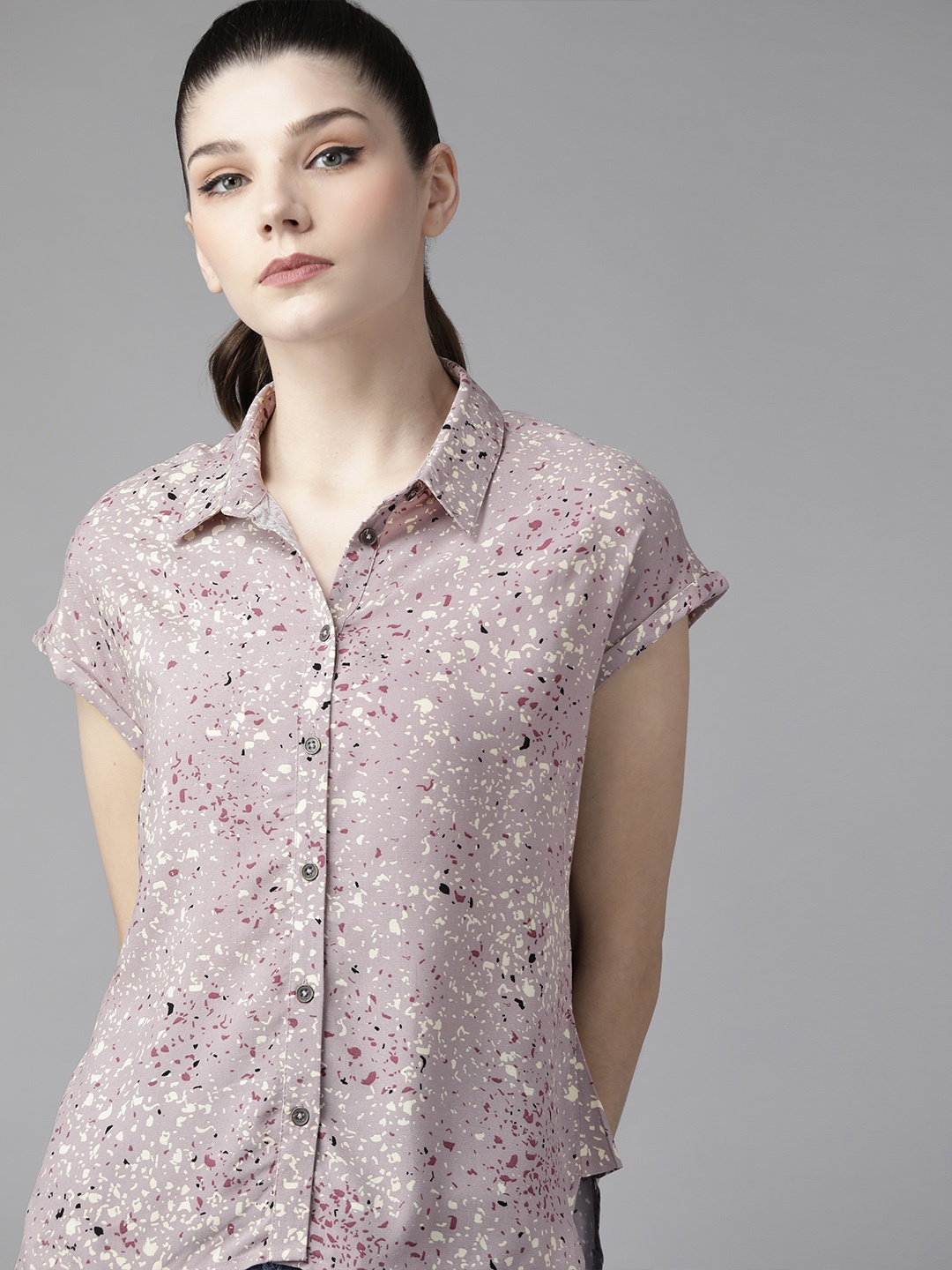 

Roadster Women Mauve & Cream-Coloured Sustainable EcoVero Printed Casual Shirt