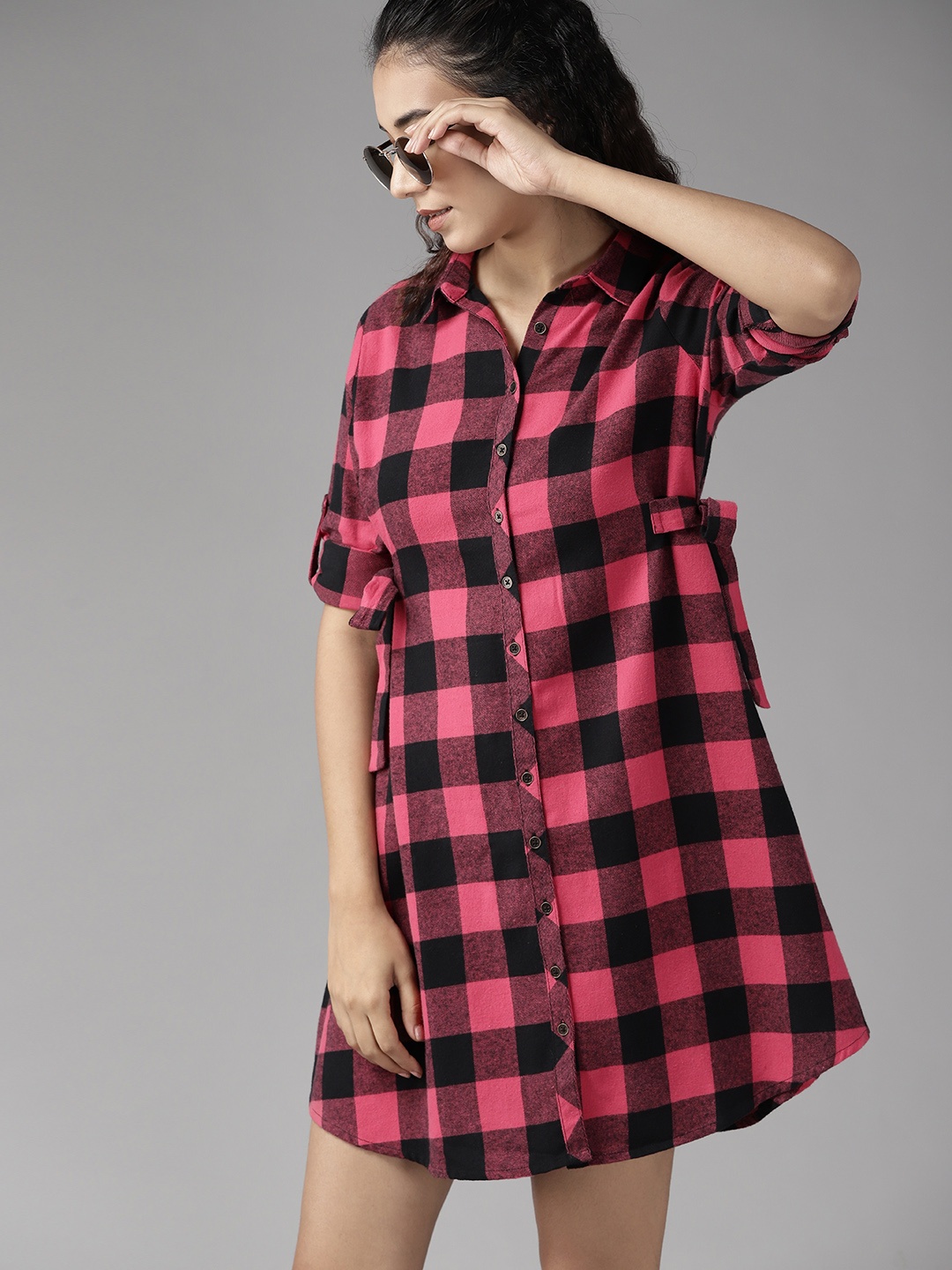 

Roadster Red & Black Pure Cotton Checked Shirt Flannel Dress