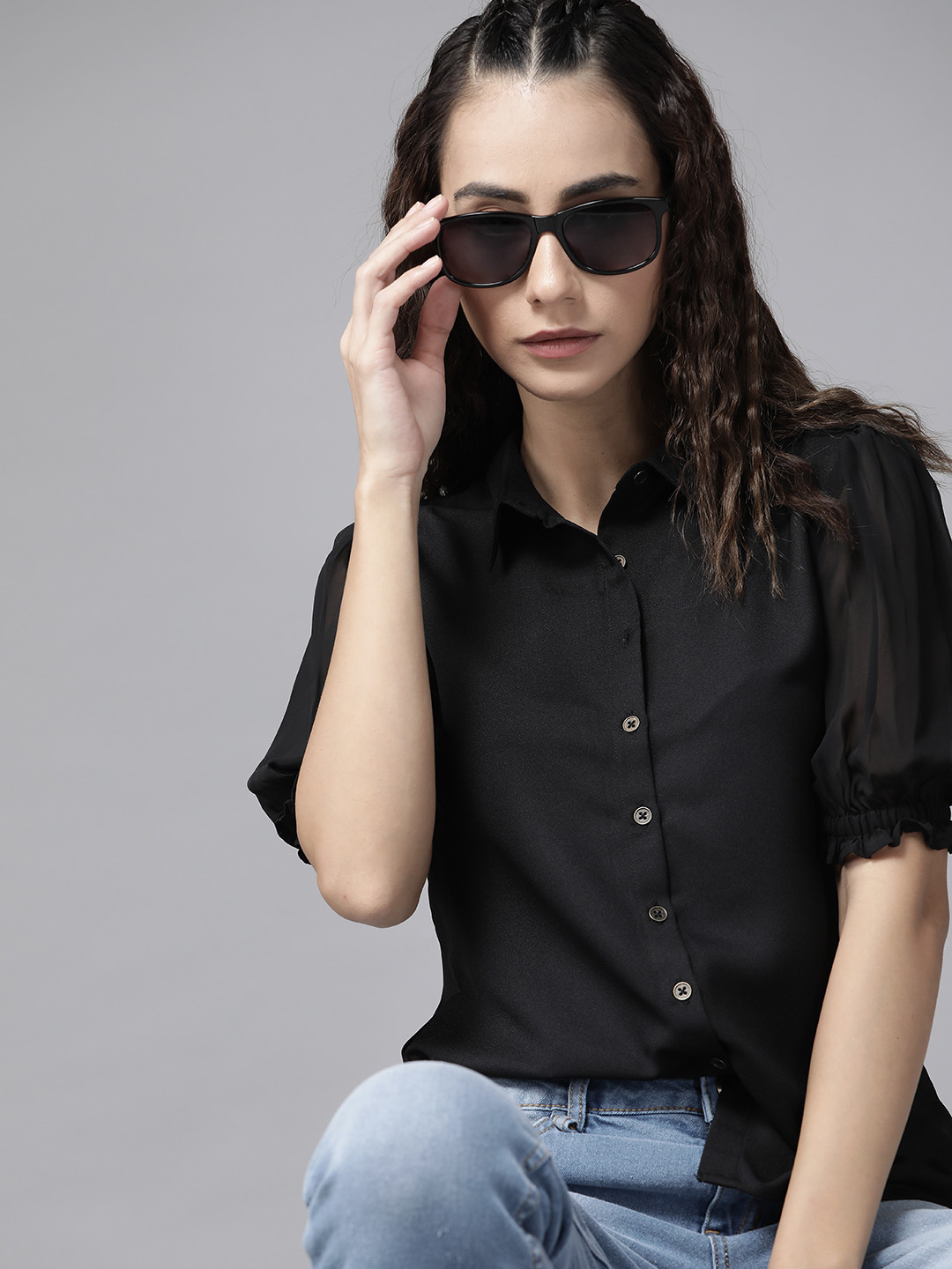 

Roadster Women Black Solid Opaque Casual Shirt