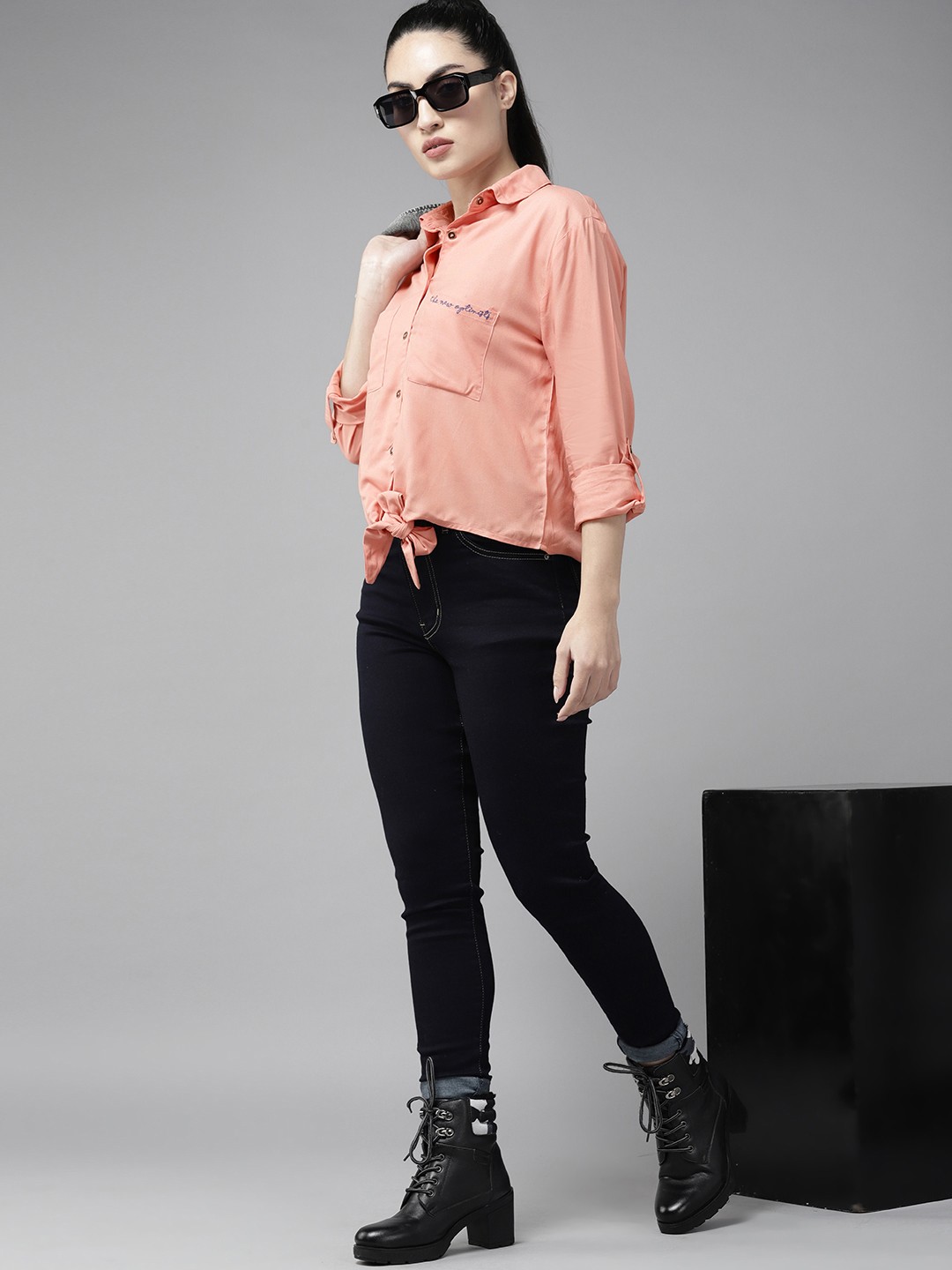 

The Roadster Lifestyle Co. Casual Tie-Up Shirt, Peach