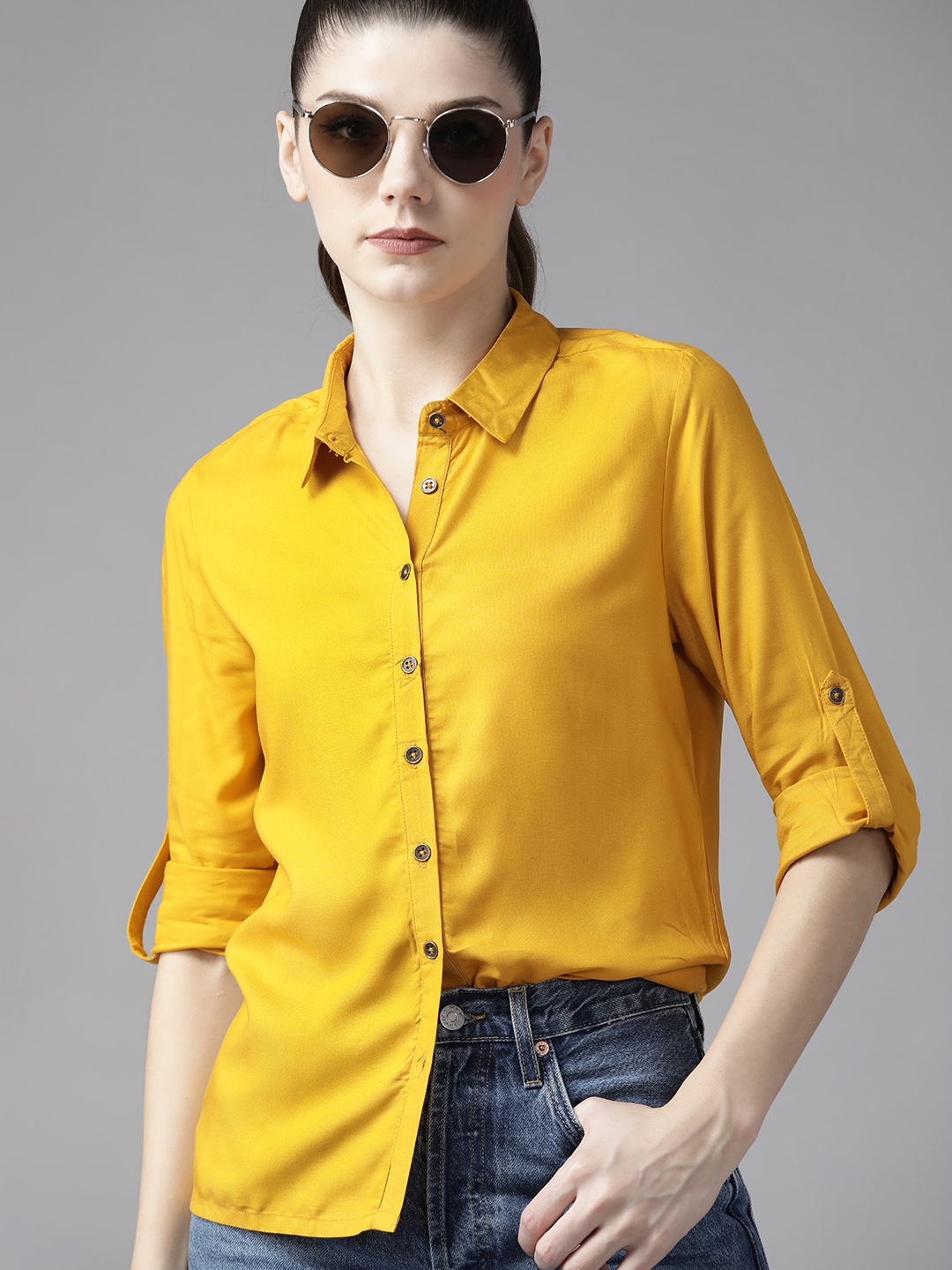 

Roadster Women Yellow Sustainable EcoVero Solid Casual Shirt