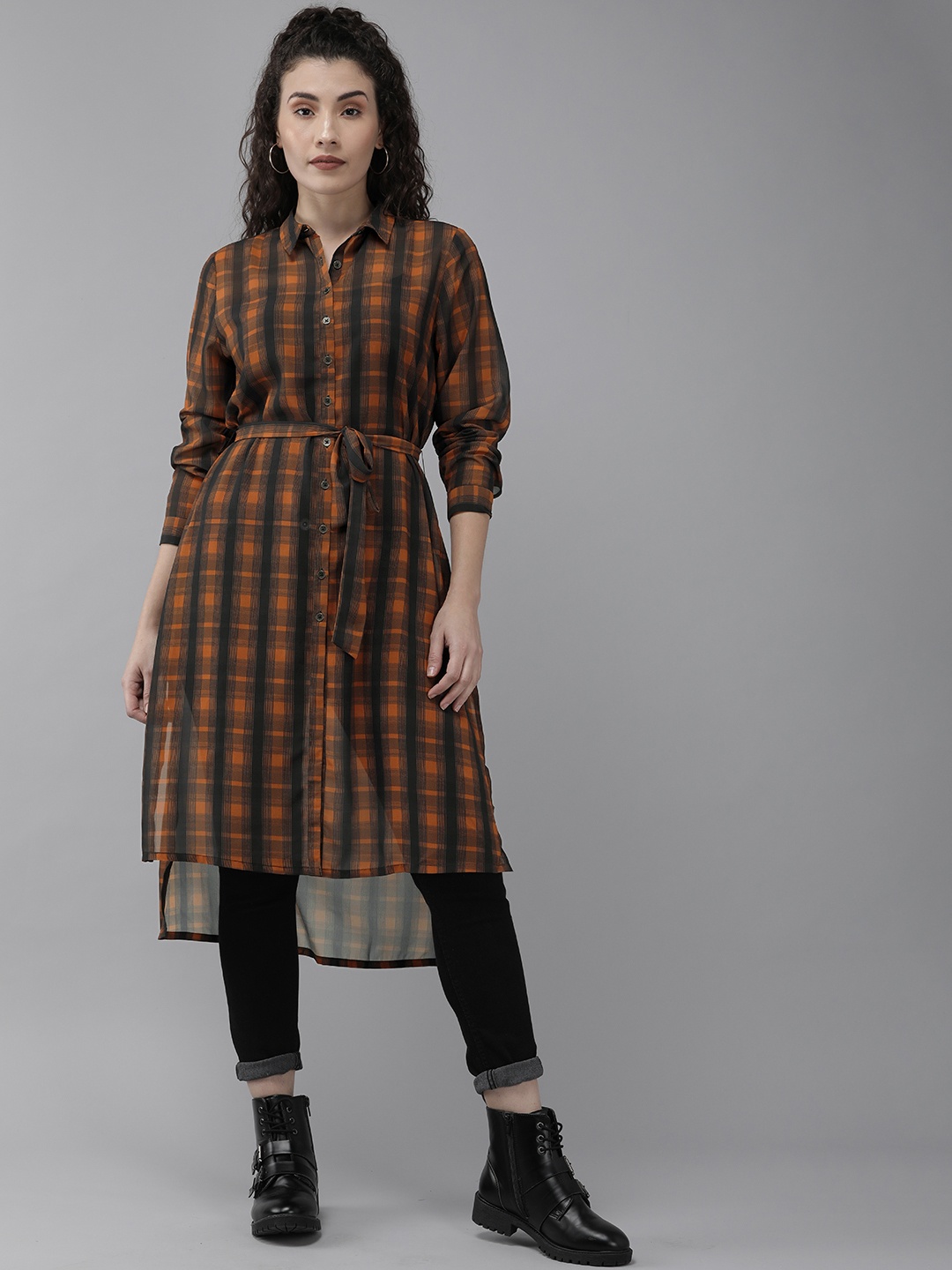 

Roadster Black & Brown Checked Shirt Dress