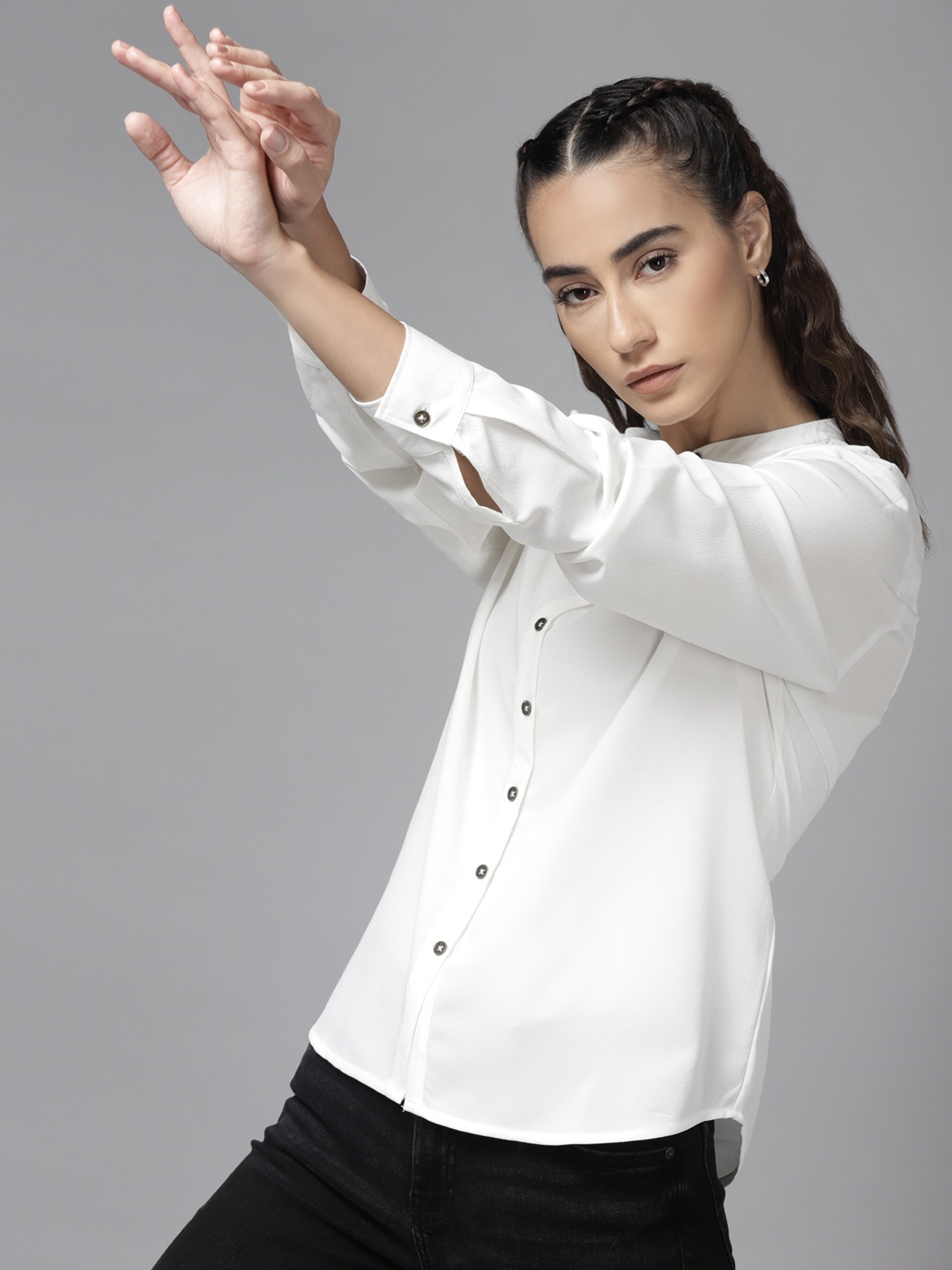 

Roadster Women White Opaque Casual Shirt