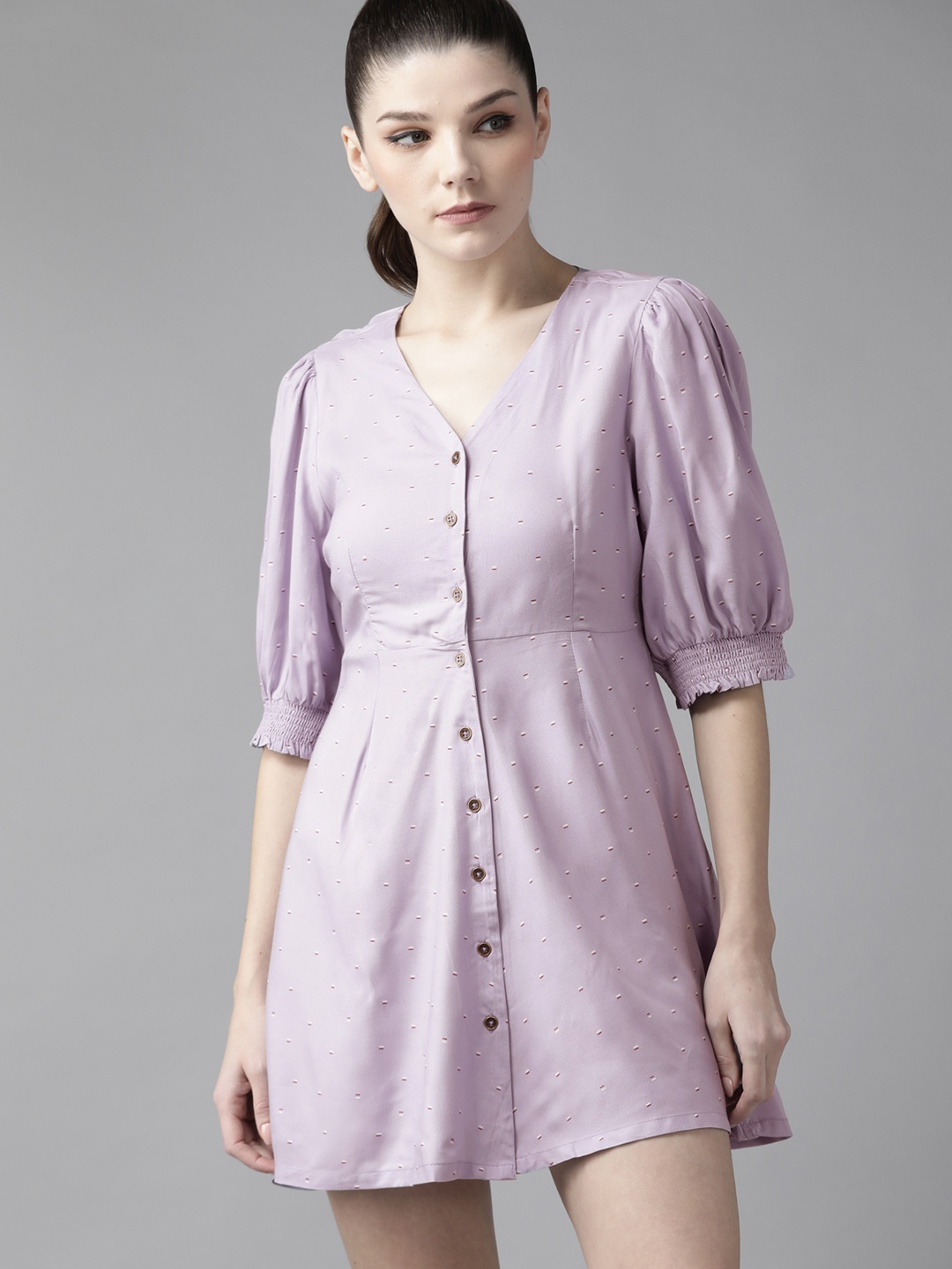 

Roadster Lavender Geometric Printed A-Line Mini Dress