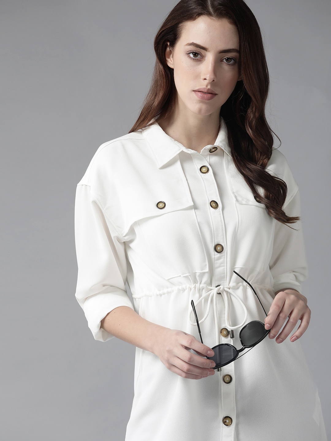 

Roadster Women White Waist Tie-Up Casual Shirt