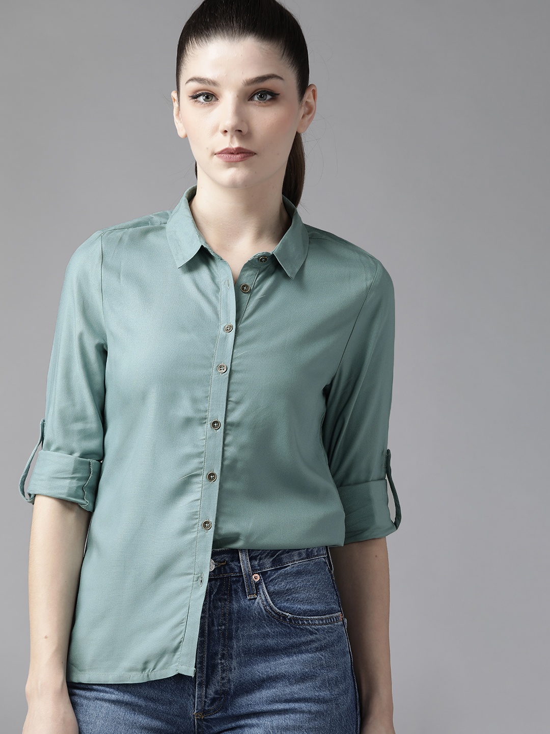 

Roadster Women Sea Green Sustainable EcoVero Solid Casual Shirt