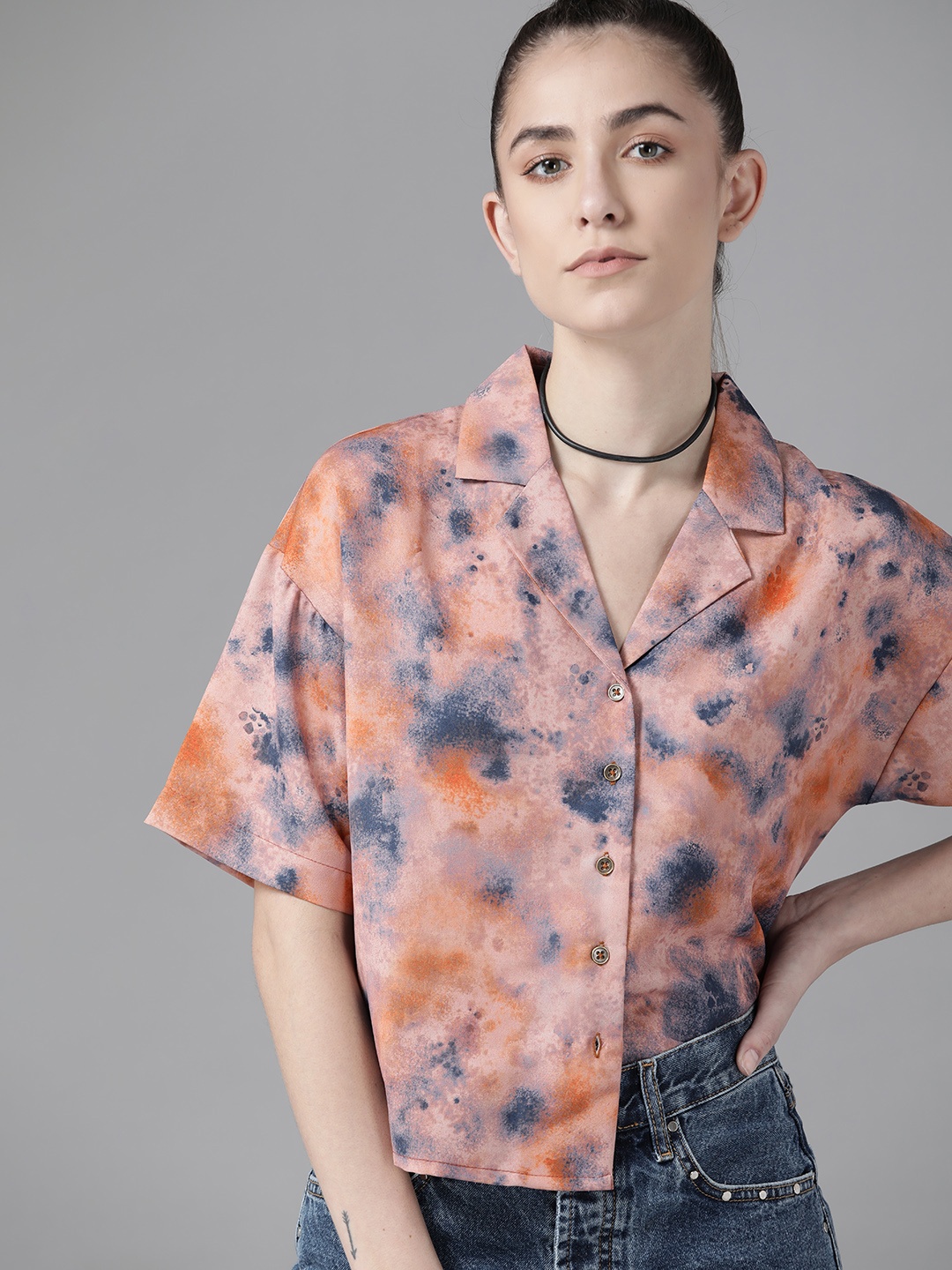 

Roadster Women Pink & Blue Sustainable Recycled Polyester Dyed Casual Shirt