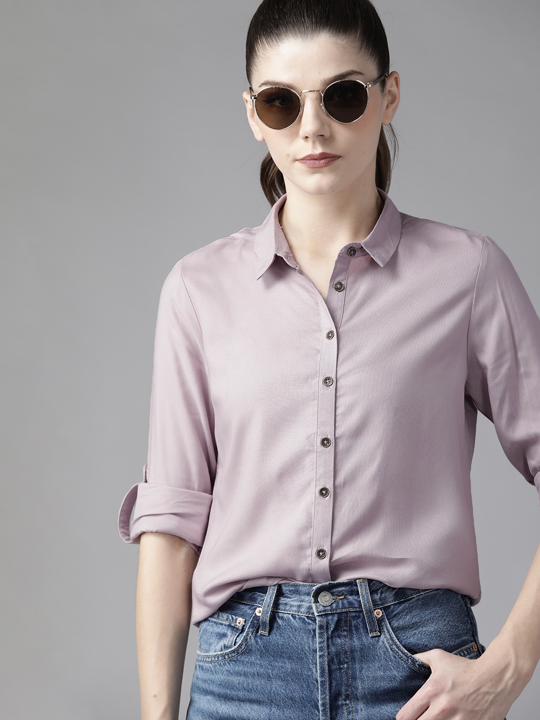 

Roadster Women Mauve EcoVero Solid Casual Shirt