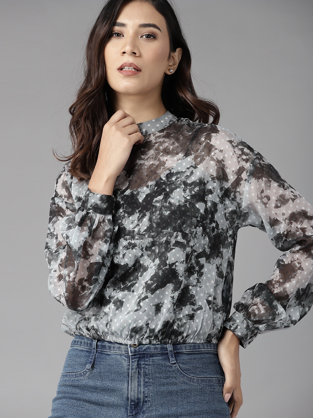 

Roadster Green & Grey Abstract Print Blouson Top
