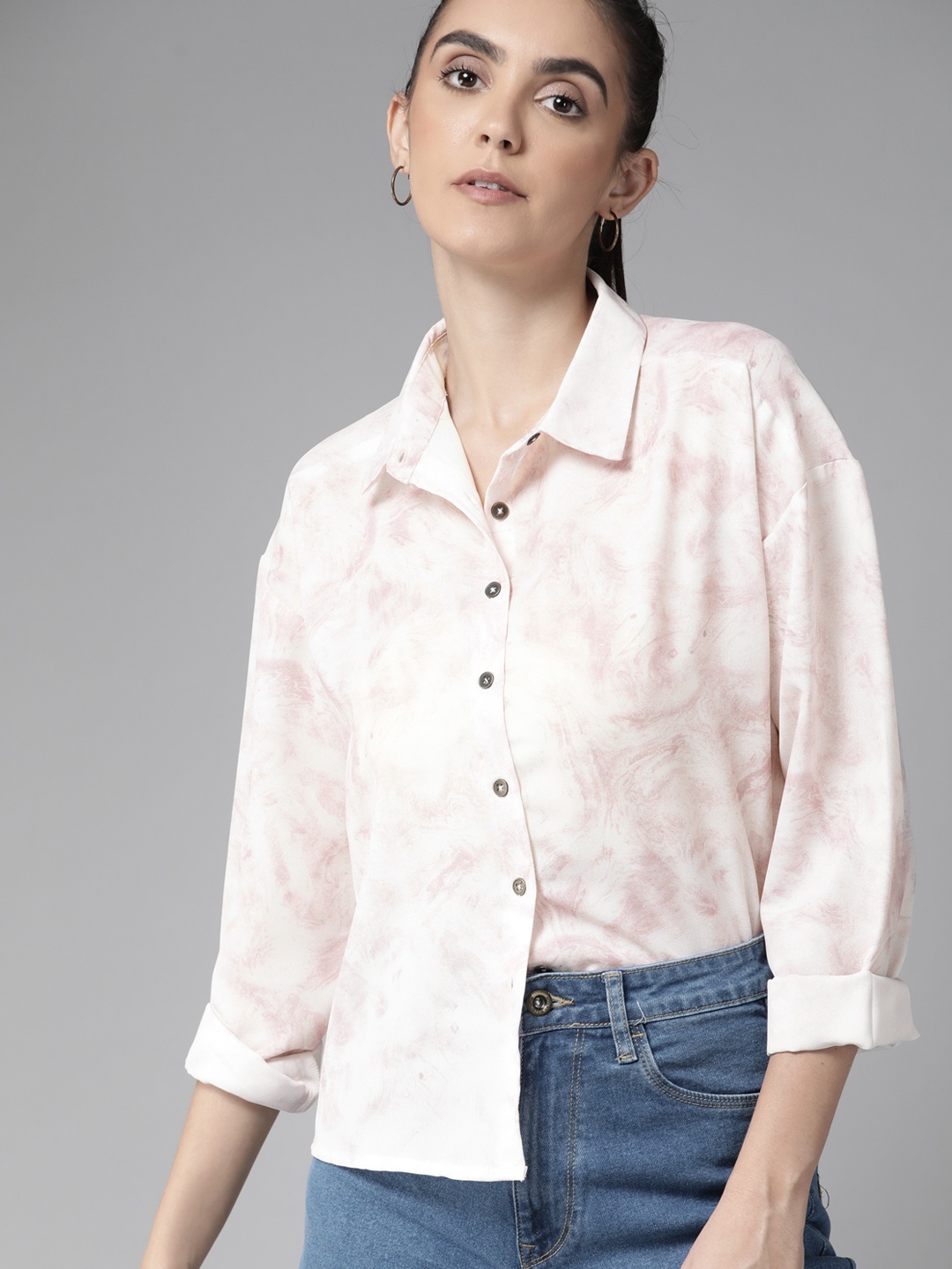 

Roadster Women White & Green Opaque Printed Casual Shirt, Off white