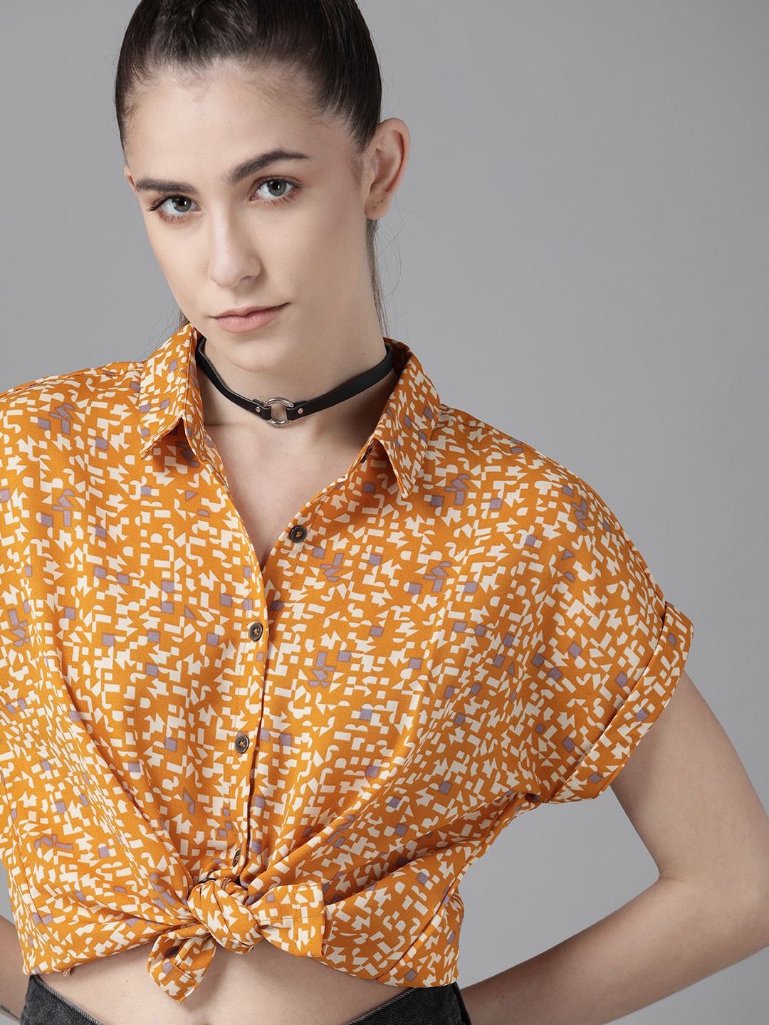 

Roadster Women Yellow & White Opaque Printed Casual Shirt