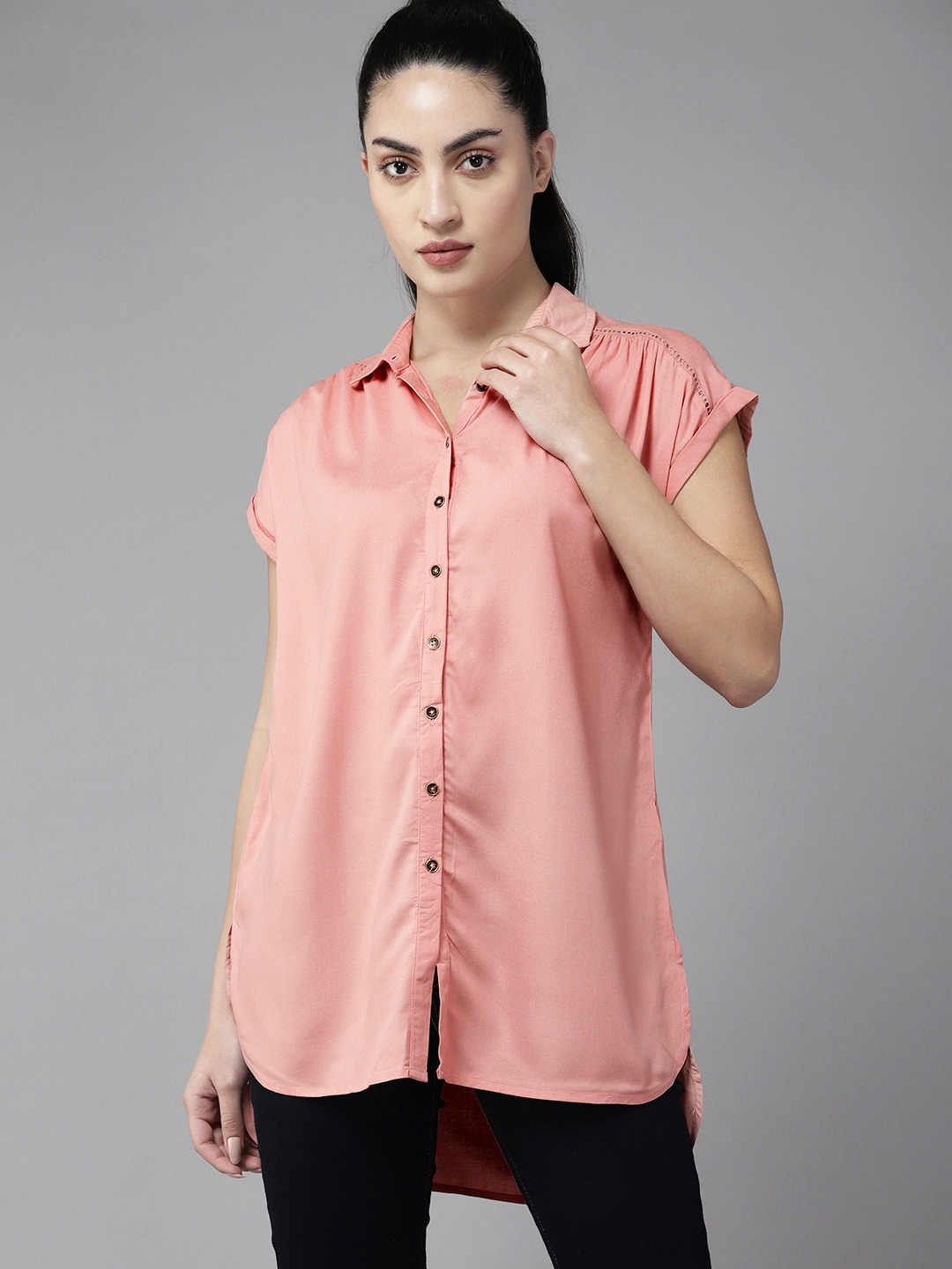 

The Roadster Lifestyle Co. Casual Longline Shirt, Peach