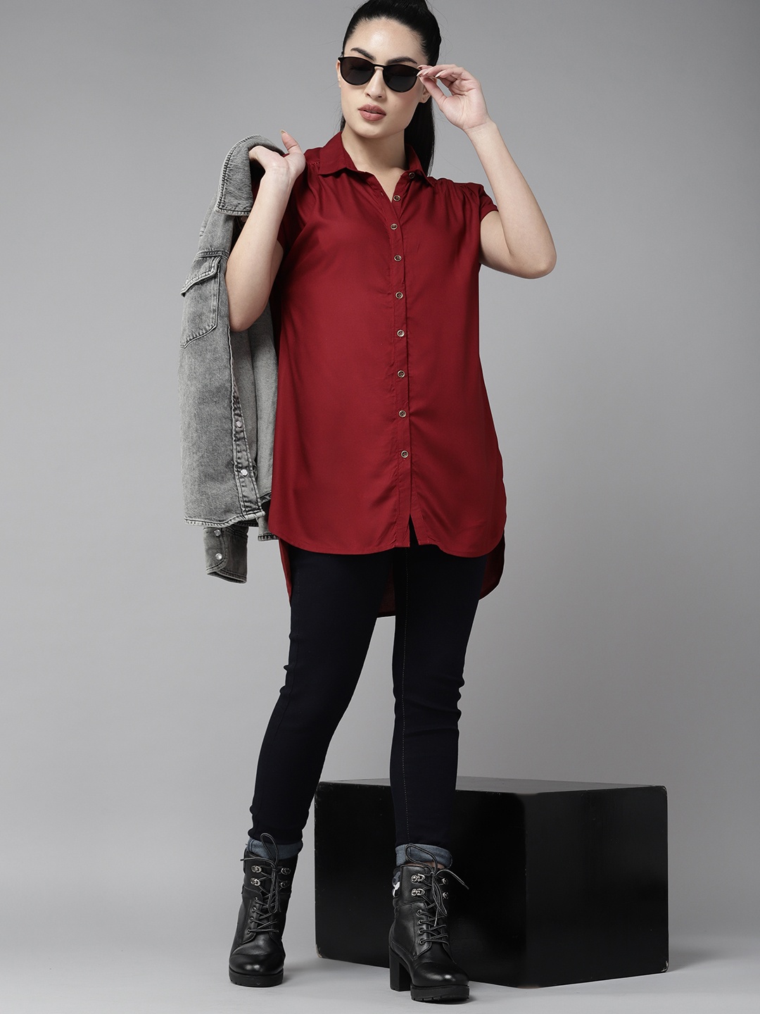 

The Roadster Lifestyle Co. Casual Longline Shirt, Maroon