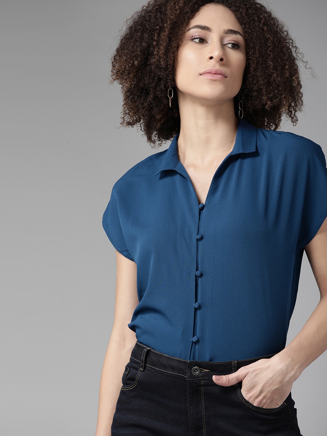 

Roadster Women Teal Opaque Casual Shirt