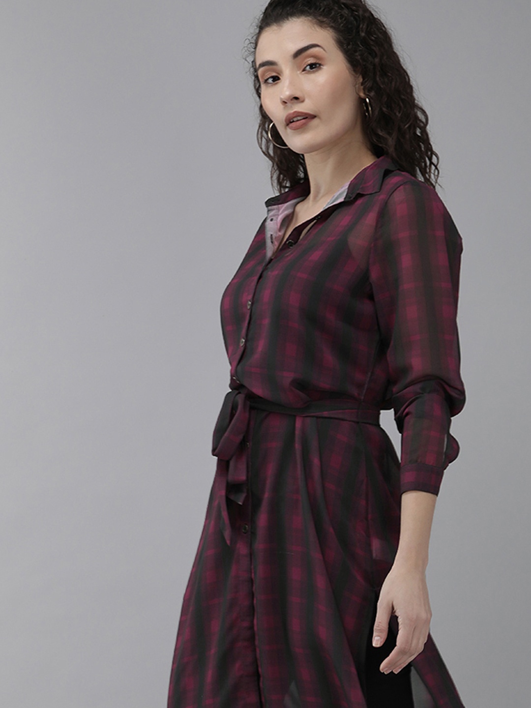 

Roadster Black & Pink Checked Shirt Dress