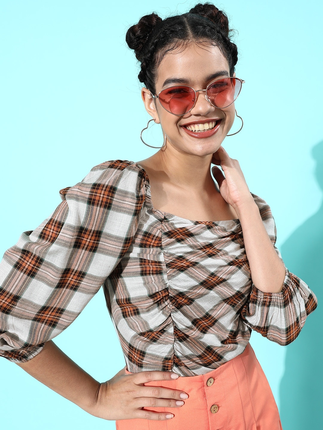 

Roadster Brown & White Checked Top