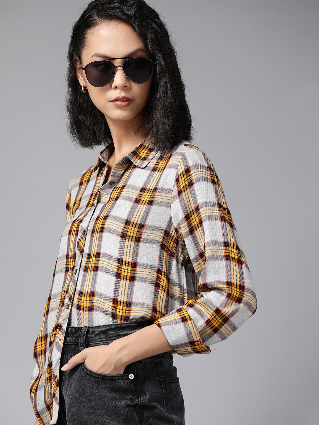 

The Roadster Lifestyle Co. Women Yellow Tartan Checks Sustainable Casual Shirt