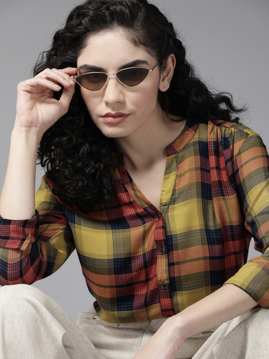 

Roadster Women Eco Vera Yellow Tartan Checks Checked Casual Shirt