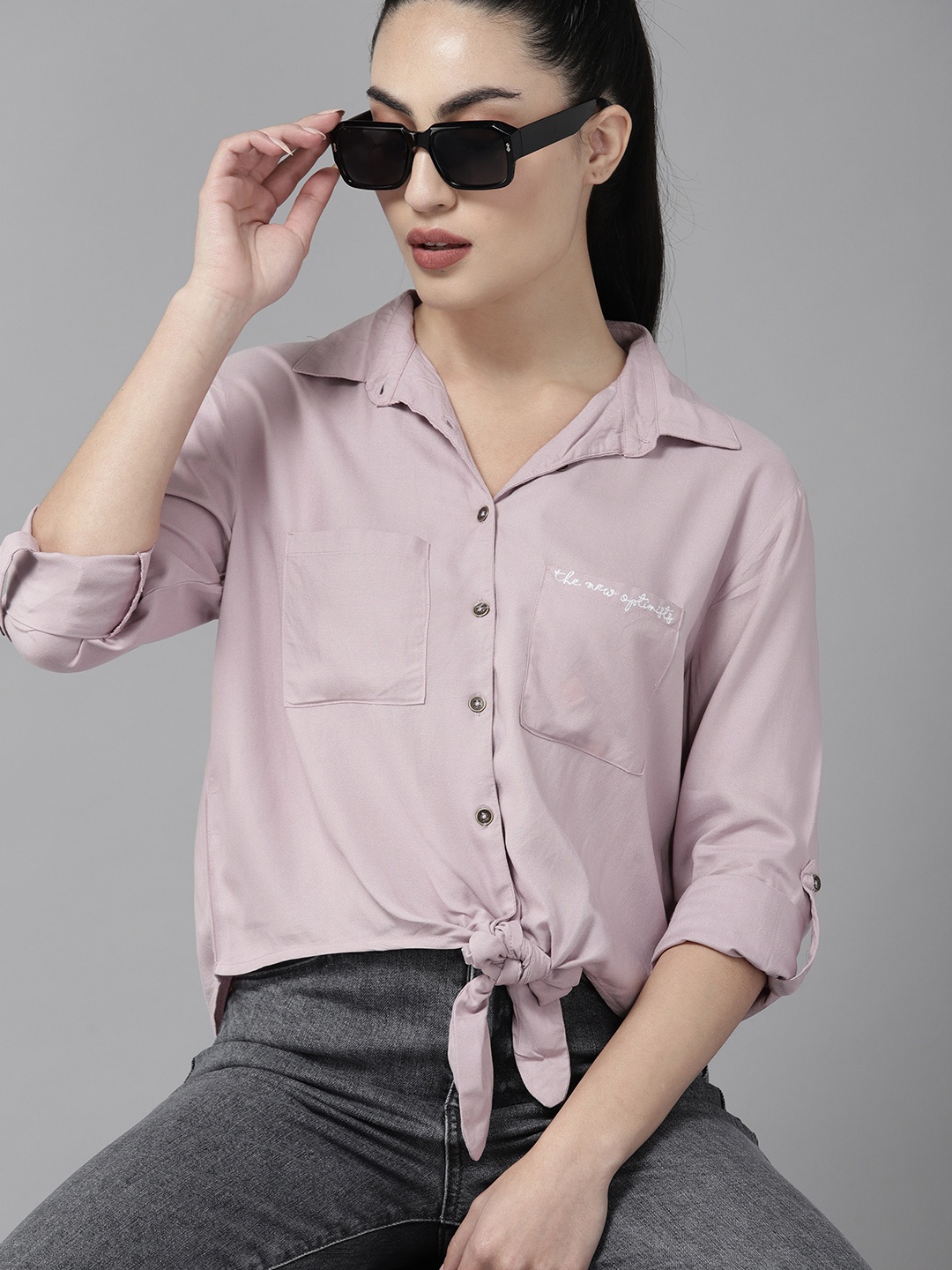 

The Roadster Lifestyle Co. Casual Tie-Up Shirt, Lavender