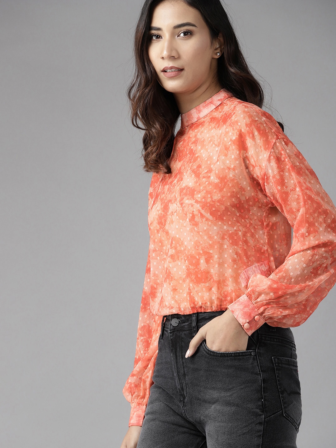 

Roadster Orange Abstract Print Regular Top