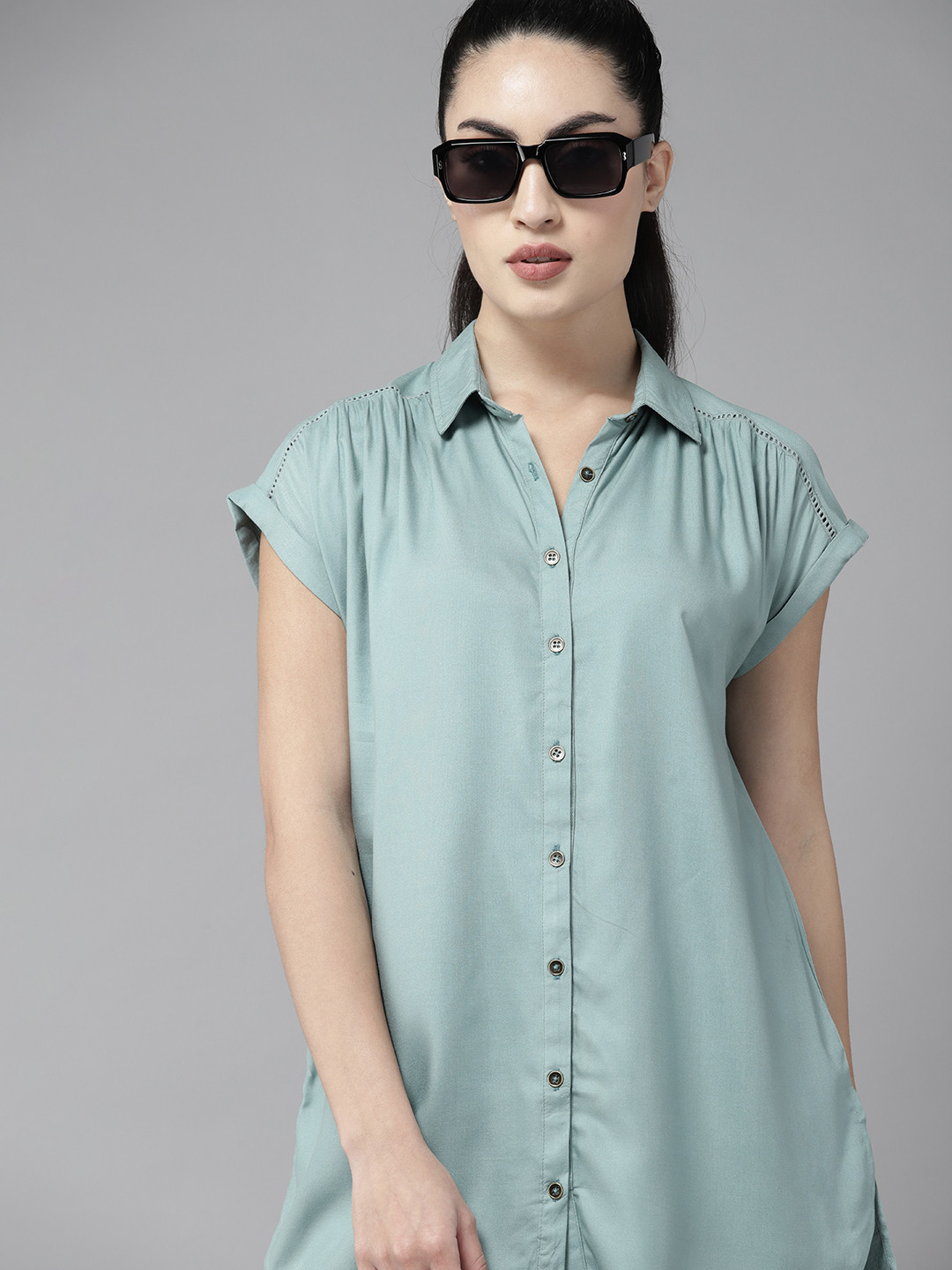 

The Roadster Lifestyle Co. Longline Casual Shirt, Sea green