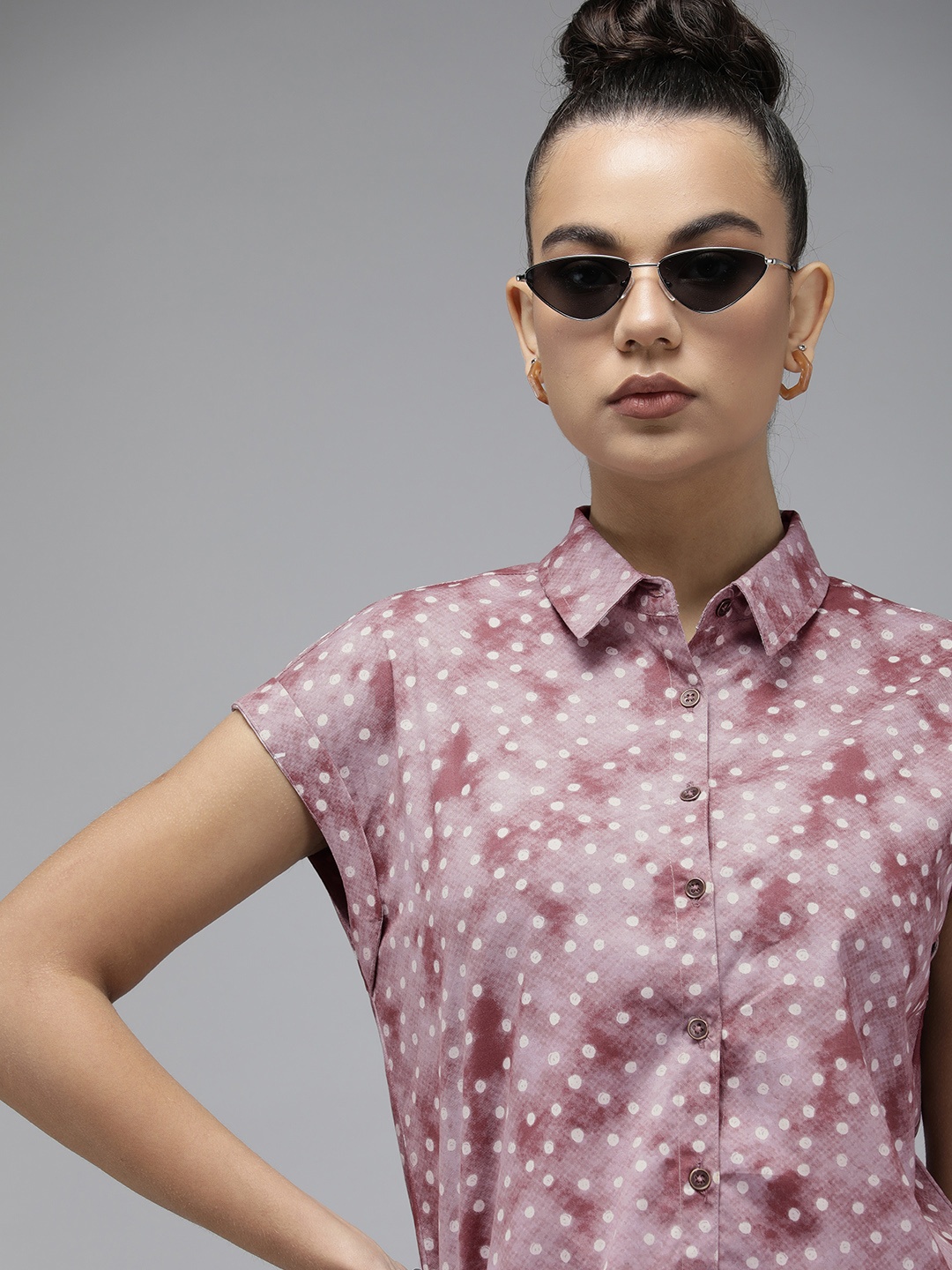

Roadster Women Dusty Pink Printed Pure Cotton Casual Shirt, Rose