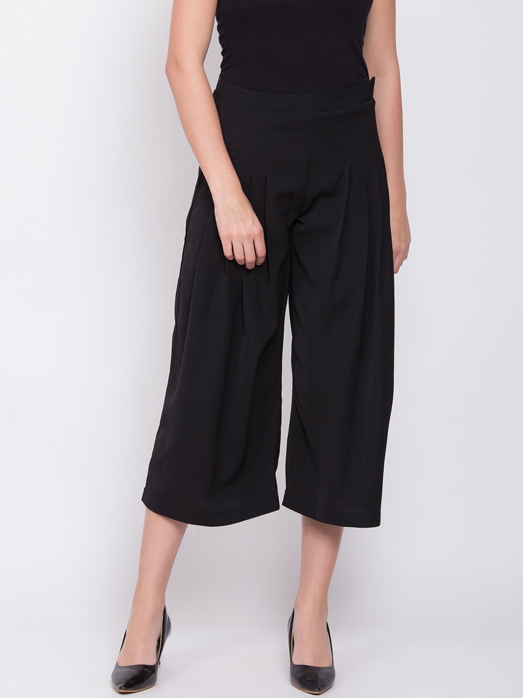 

ZOELLA Women Black Pleated Culottes Trousers