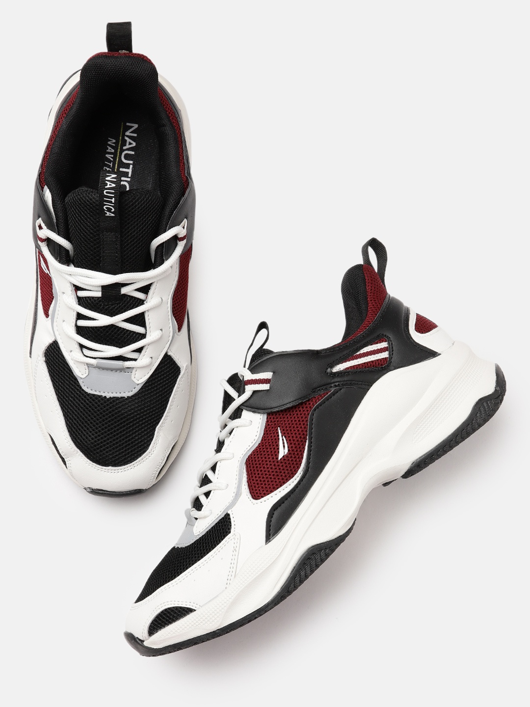 

Nautica Men White & Maroon Colourblocked Sneakers