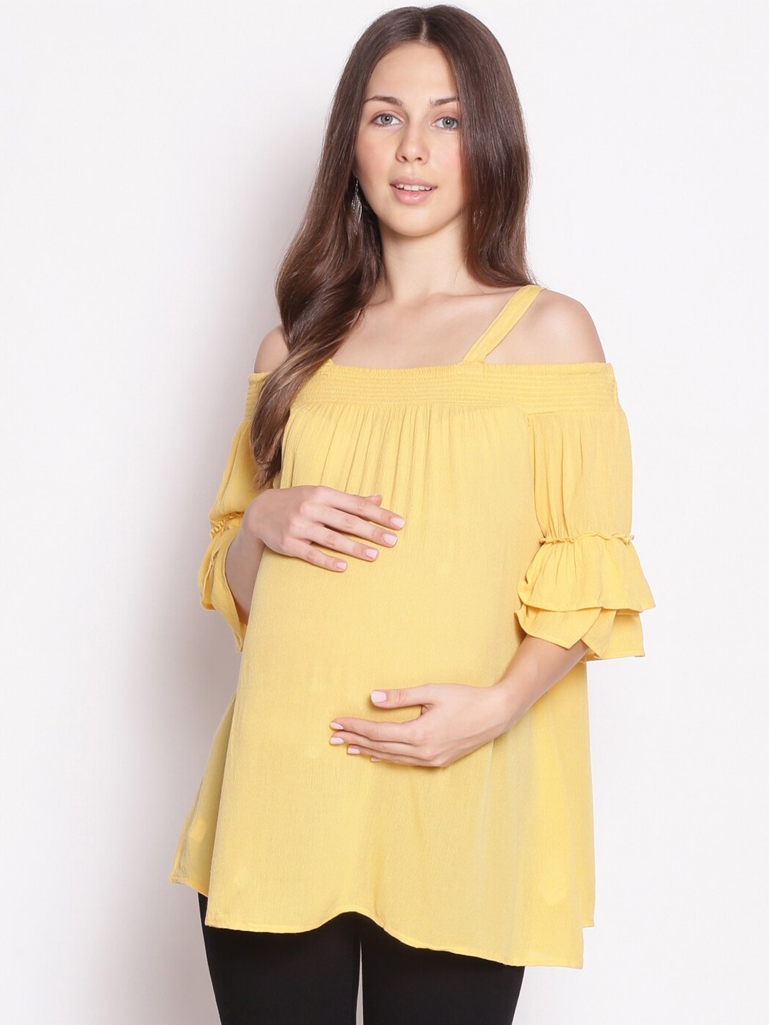 

Oxolloxo Yellow Crepe Maternity Bardot Top