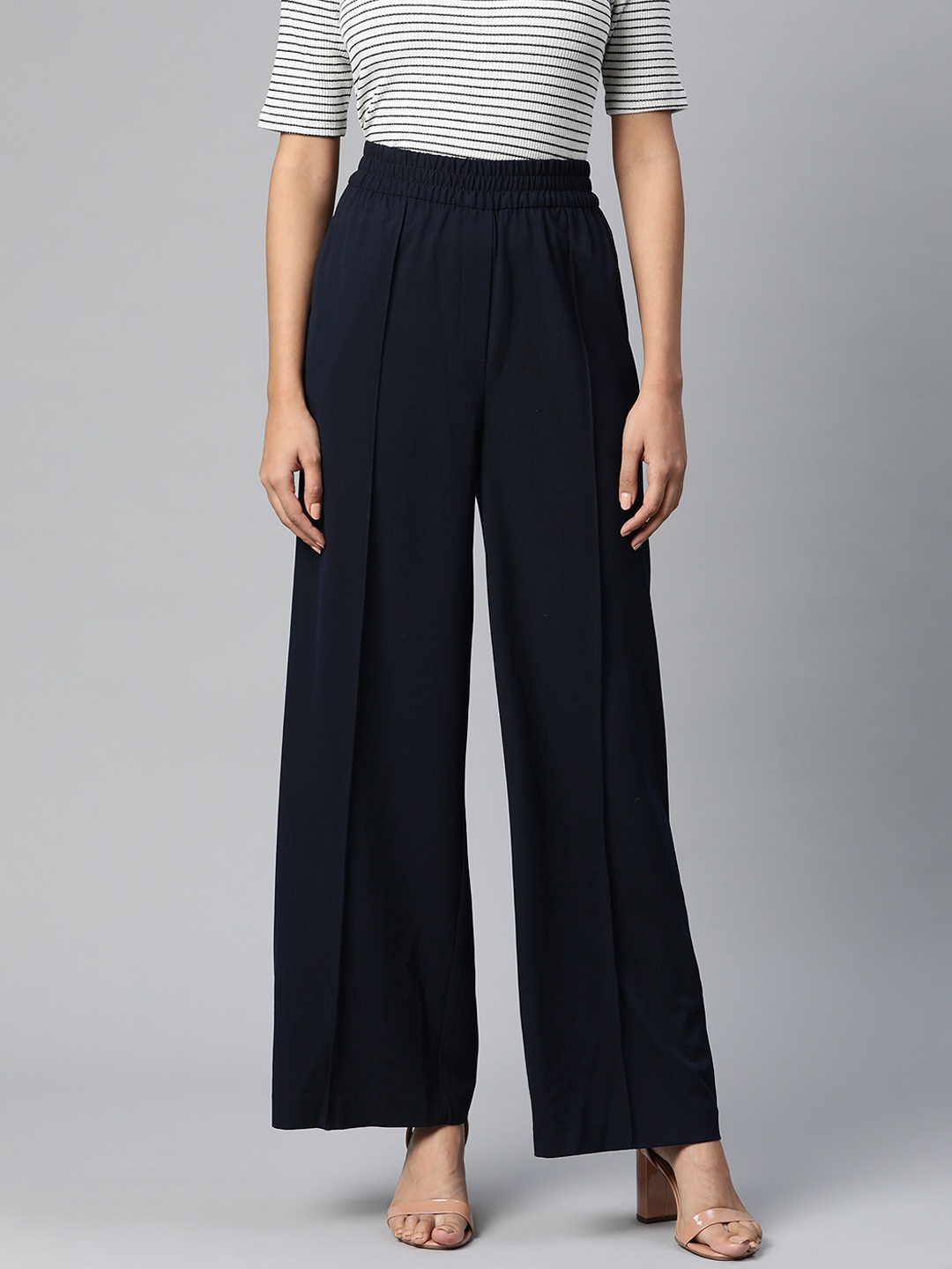 

Marks & Spencer Women Navy Blue Loose Fit Parallel Trousers