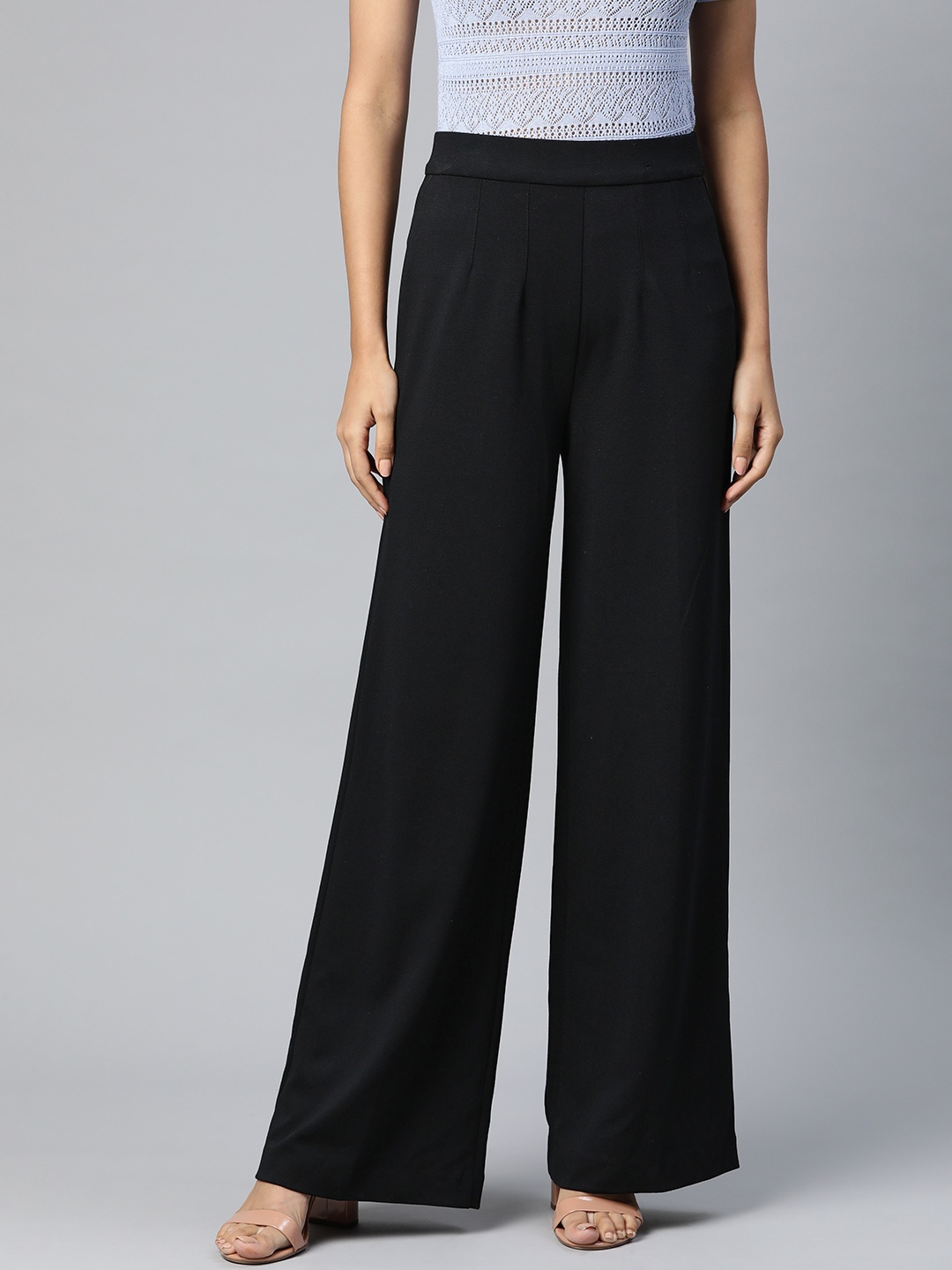 

Marks & Spencer Women Black Solid Loose Fit Pleated Parallel Trousers