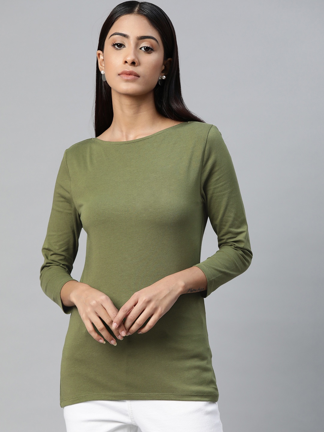 

Marks & Spencer Women Olive Green Solid T-shirt