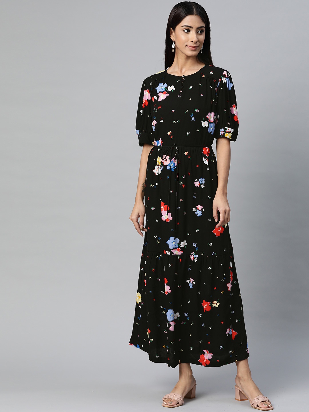 

Marks & Spencer Black & Red Floral Print Maxi Dress