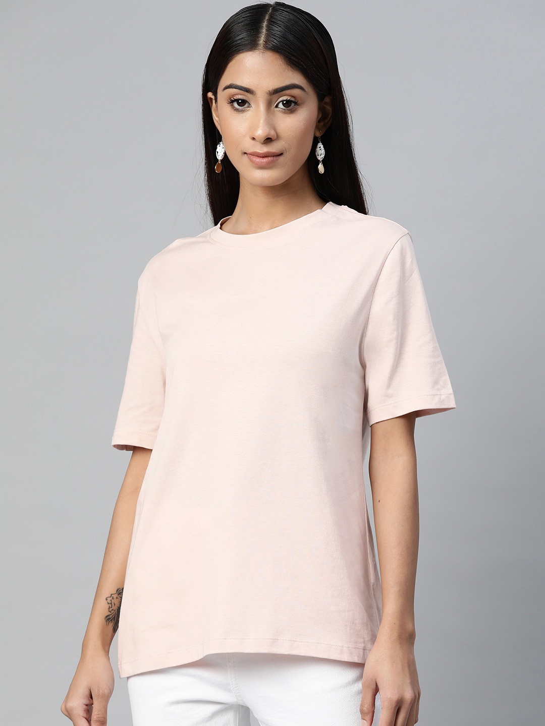 

Marks Spencer Women Pink Solid Cotton Pure Cotton T-shirt