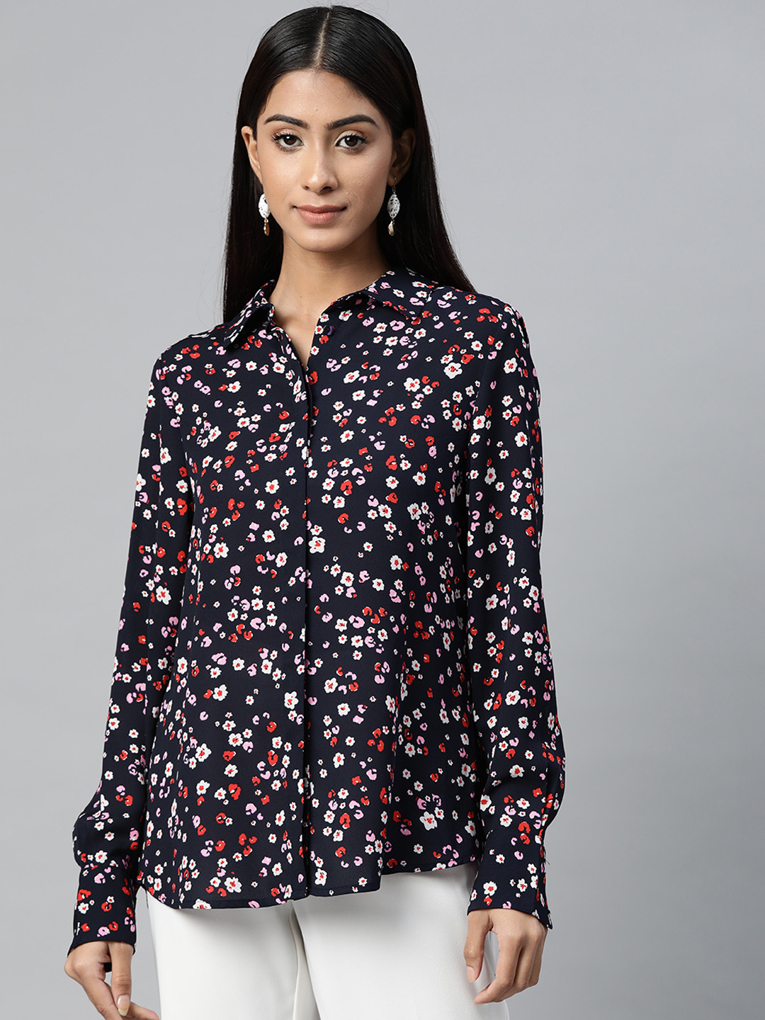 

Marks & Spencer Women Navy Blue & White Floral Print Shirt