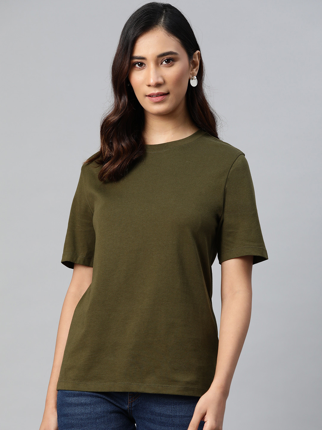 

Marks & Spencer Women Olive Green Pure Cotton Solid T-shirt