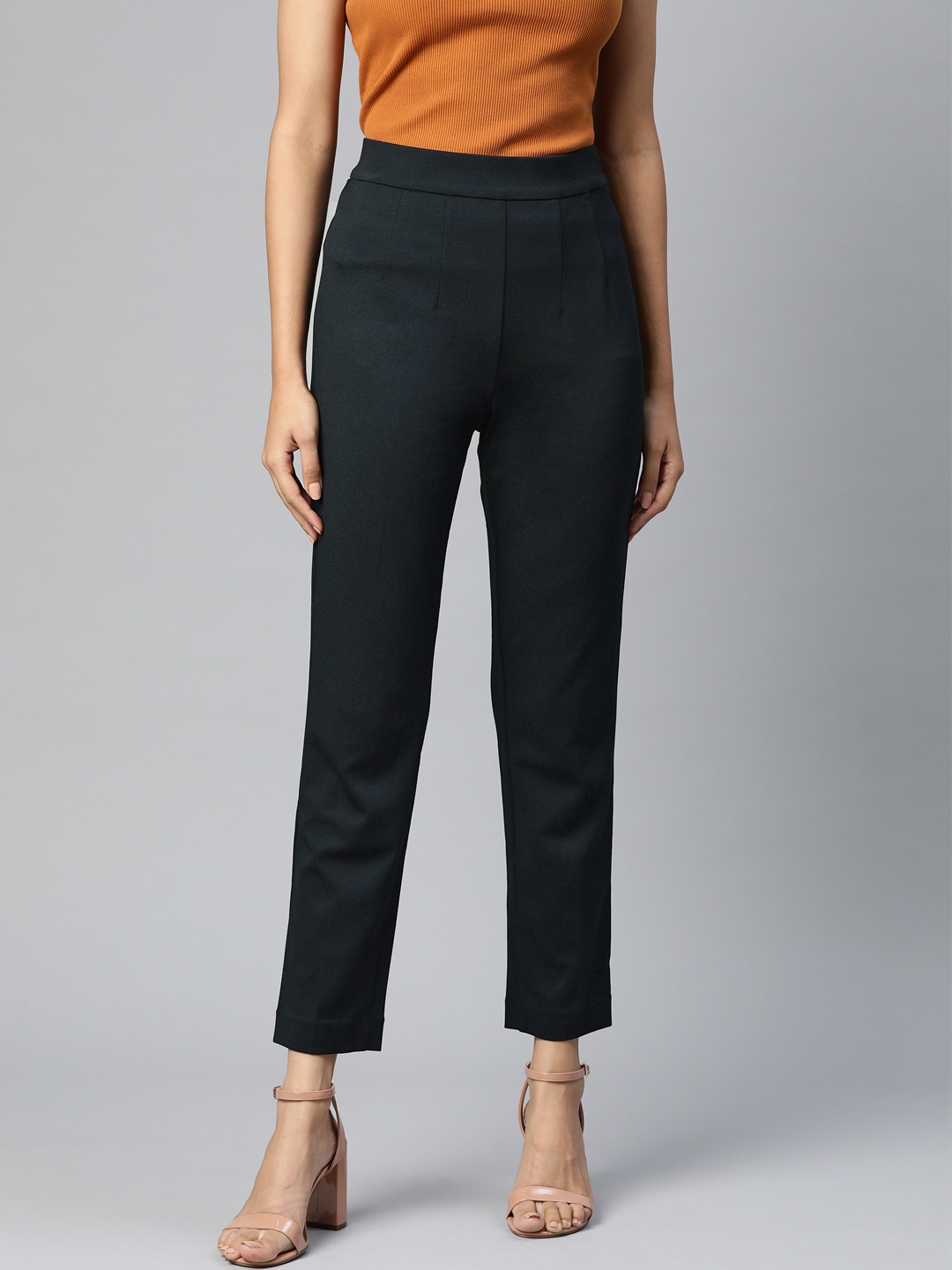 

Marks & Spencer Women Navy Blue Solid Slim Fit Trousers