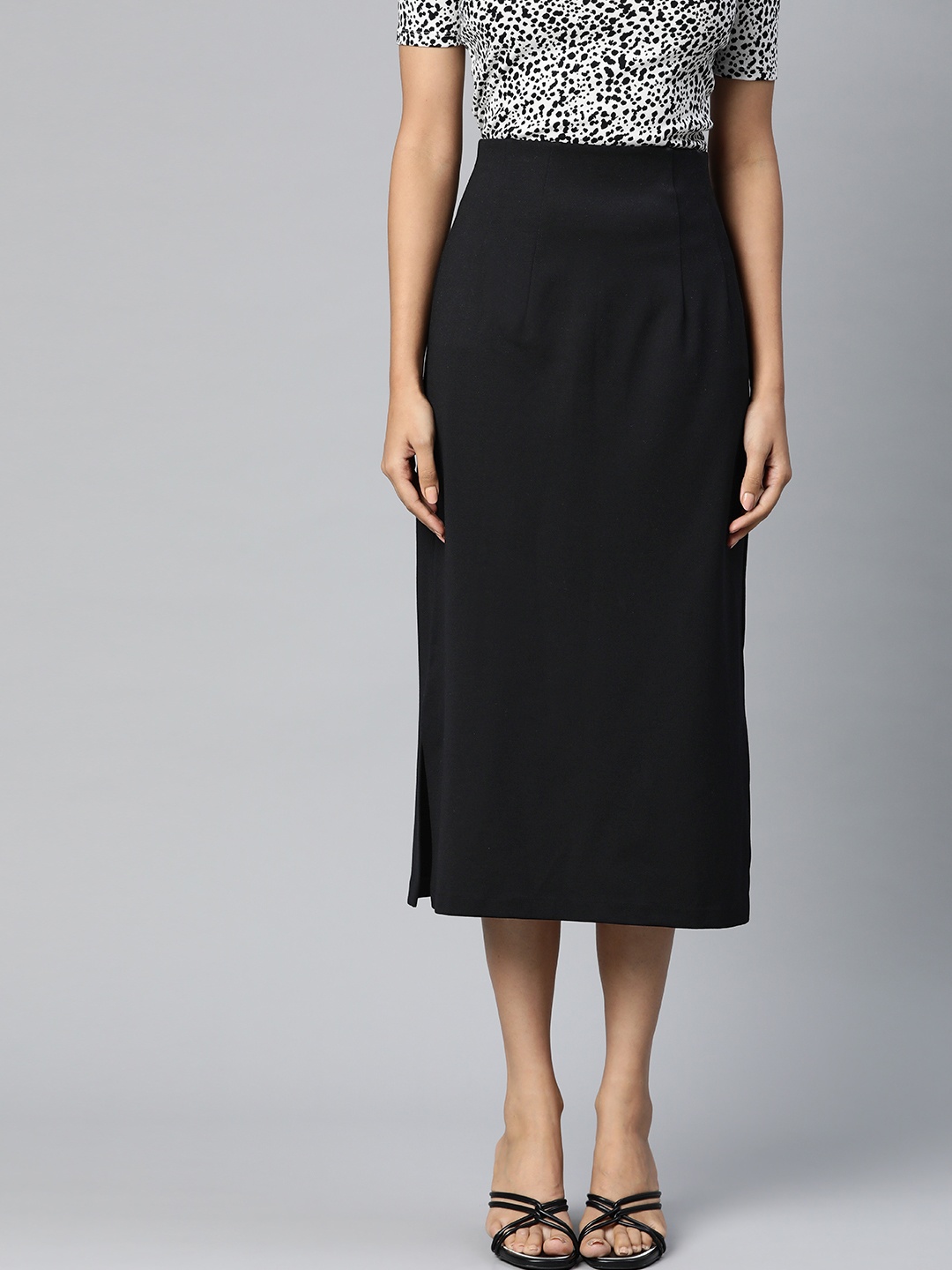 

Marks & Spencer Women Black Solid Straight Midi Skirt