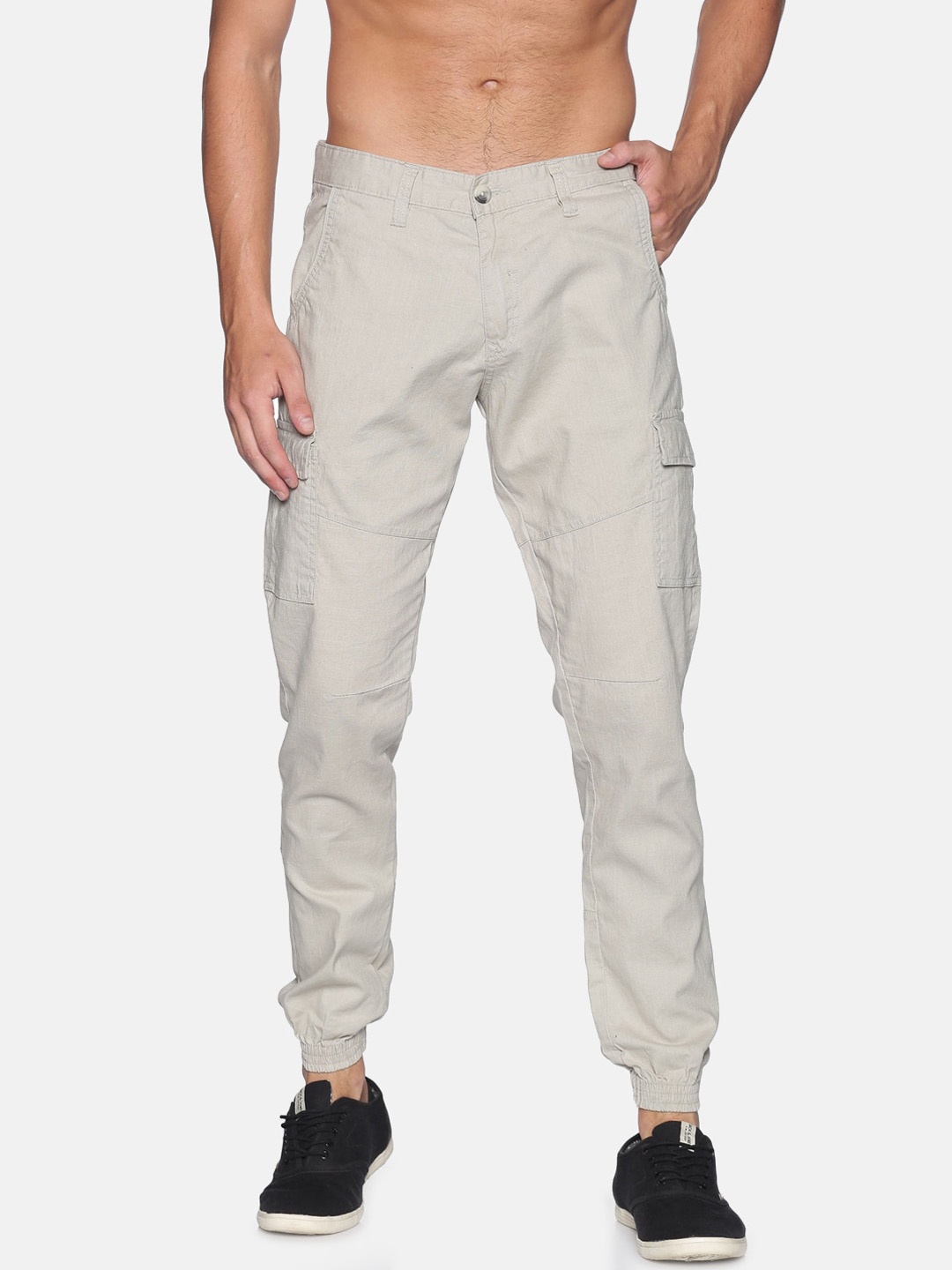 

IVOC Men Grey Slim Fit Pure Cotton Cargo Joggers