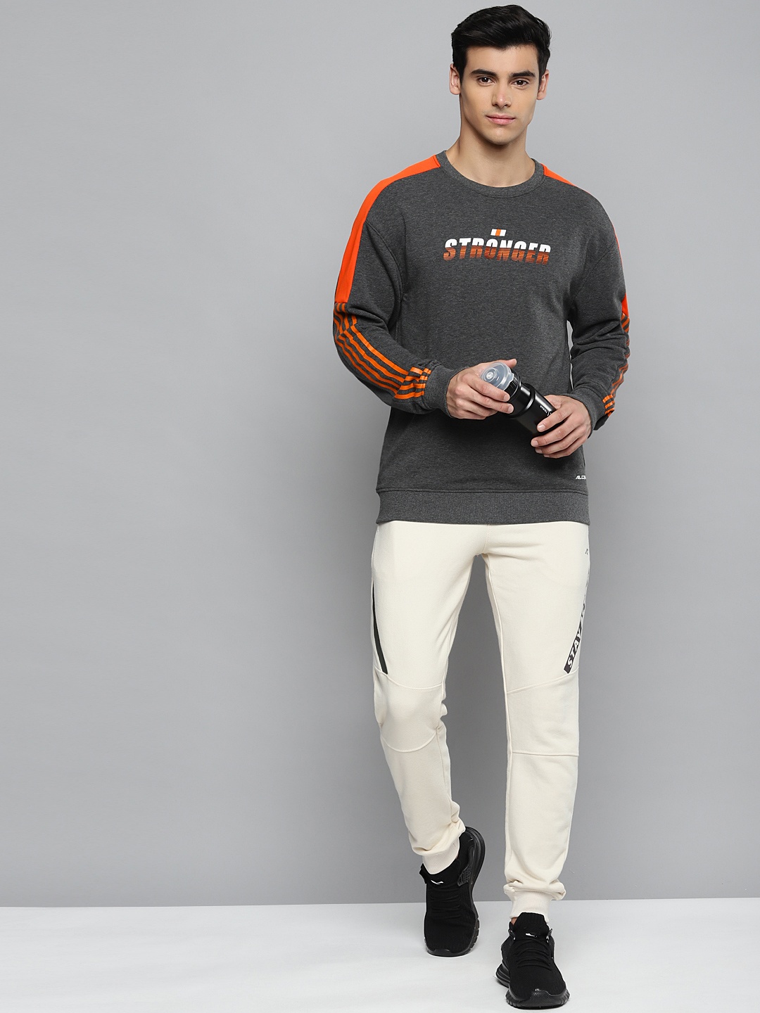 

Alcis Men Charcoal Grey & White Typography Printed Cotton Sweatshirt