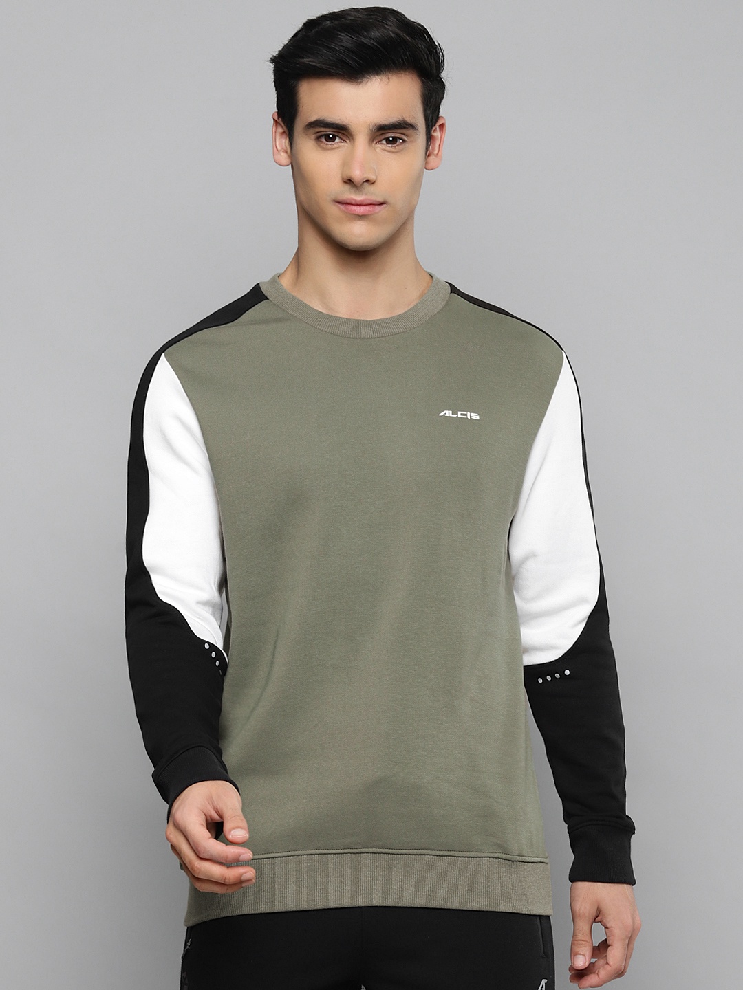 

Alcis Men Olive Green Solid Sweatshirt