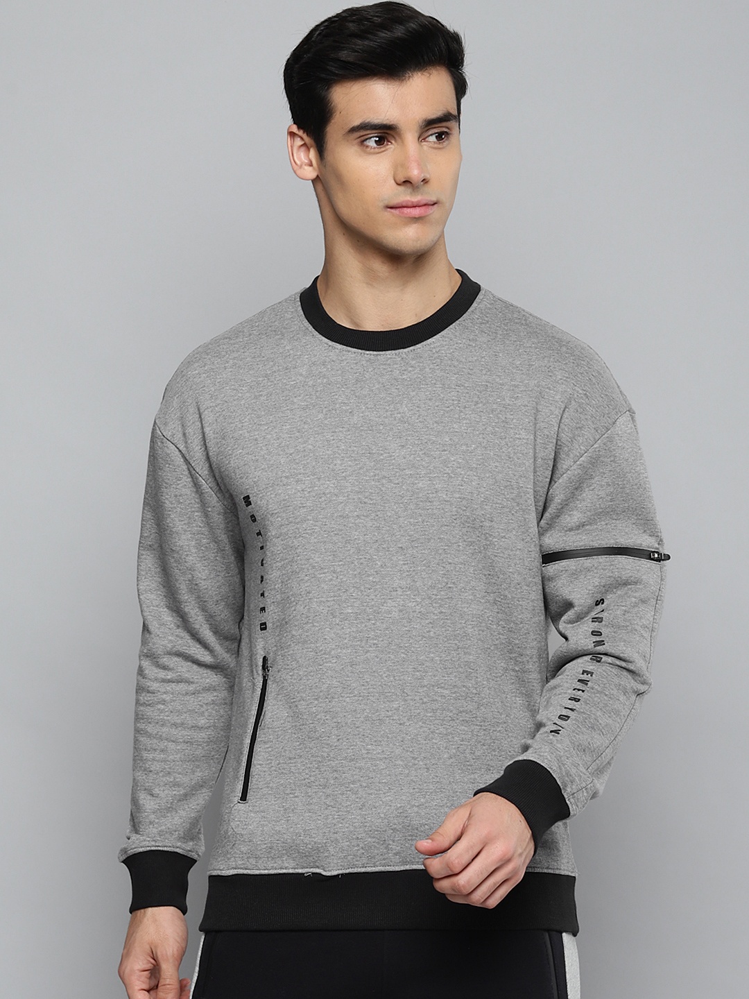 

Alcis Men Grey Melange Solid Sweatshirt